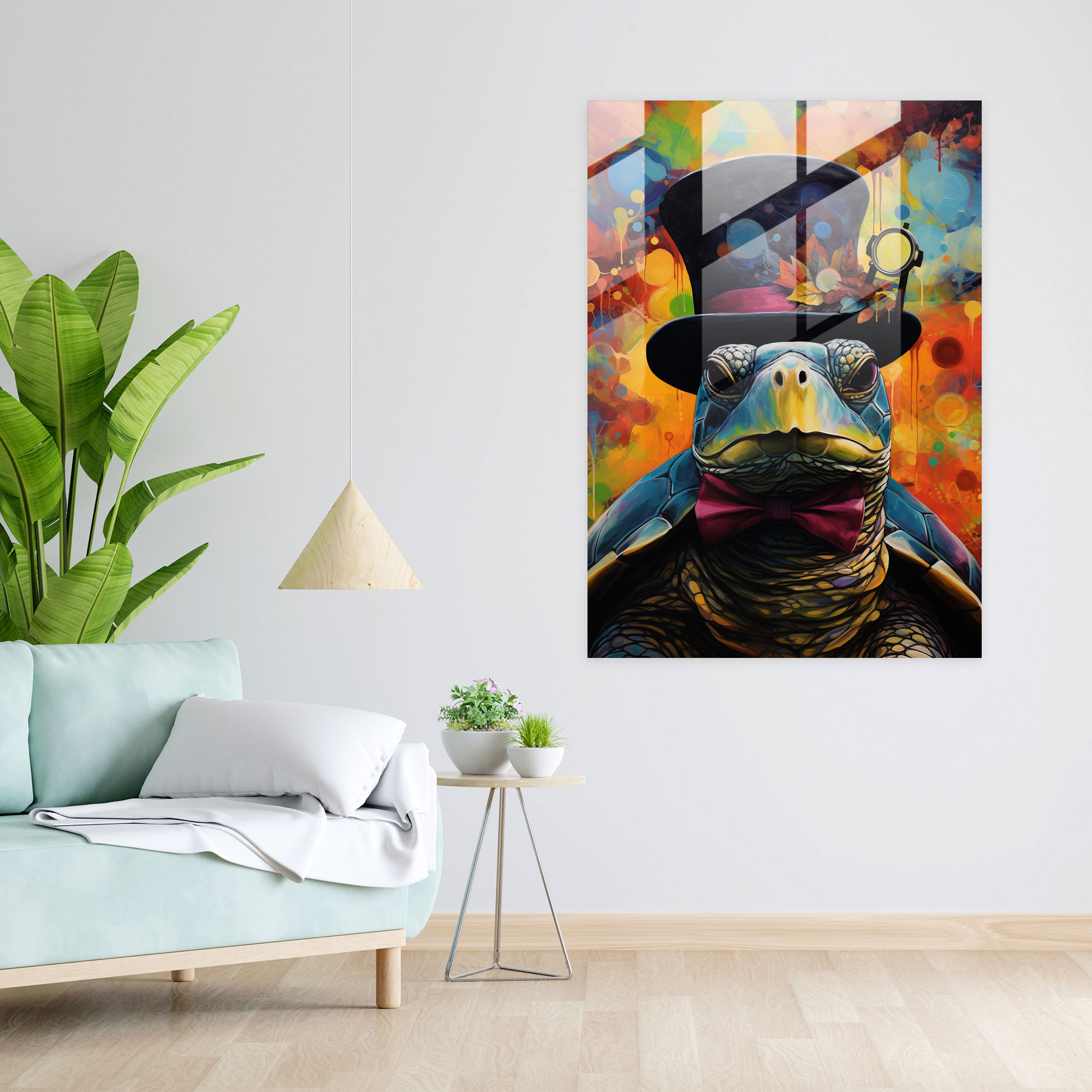 Animals Dressed Like Humans - Colorful Turtle Glass Print - Animals Dressed Like Humans, Glass Art, Abstract Artwork, Animals Dressed Like Humans