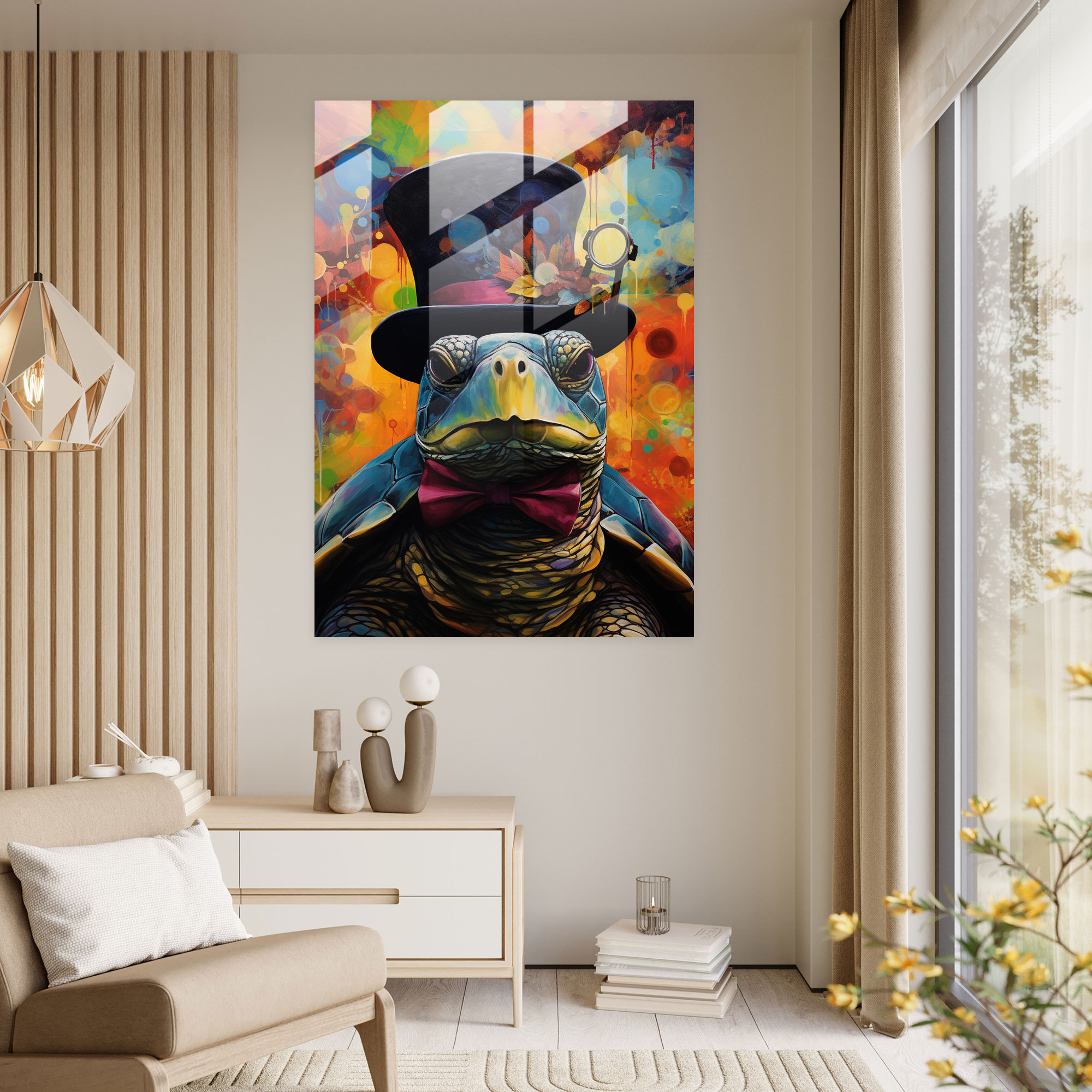 Animals Dressed Like Humans - Colorful Turtle Glass Print - Animals Dressed Like Humans, Glass Art, Abstract Artwork, Animals Dressed Like Humans