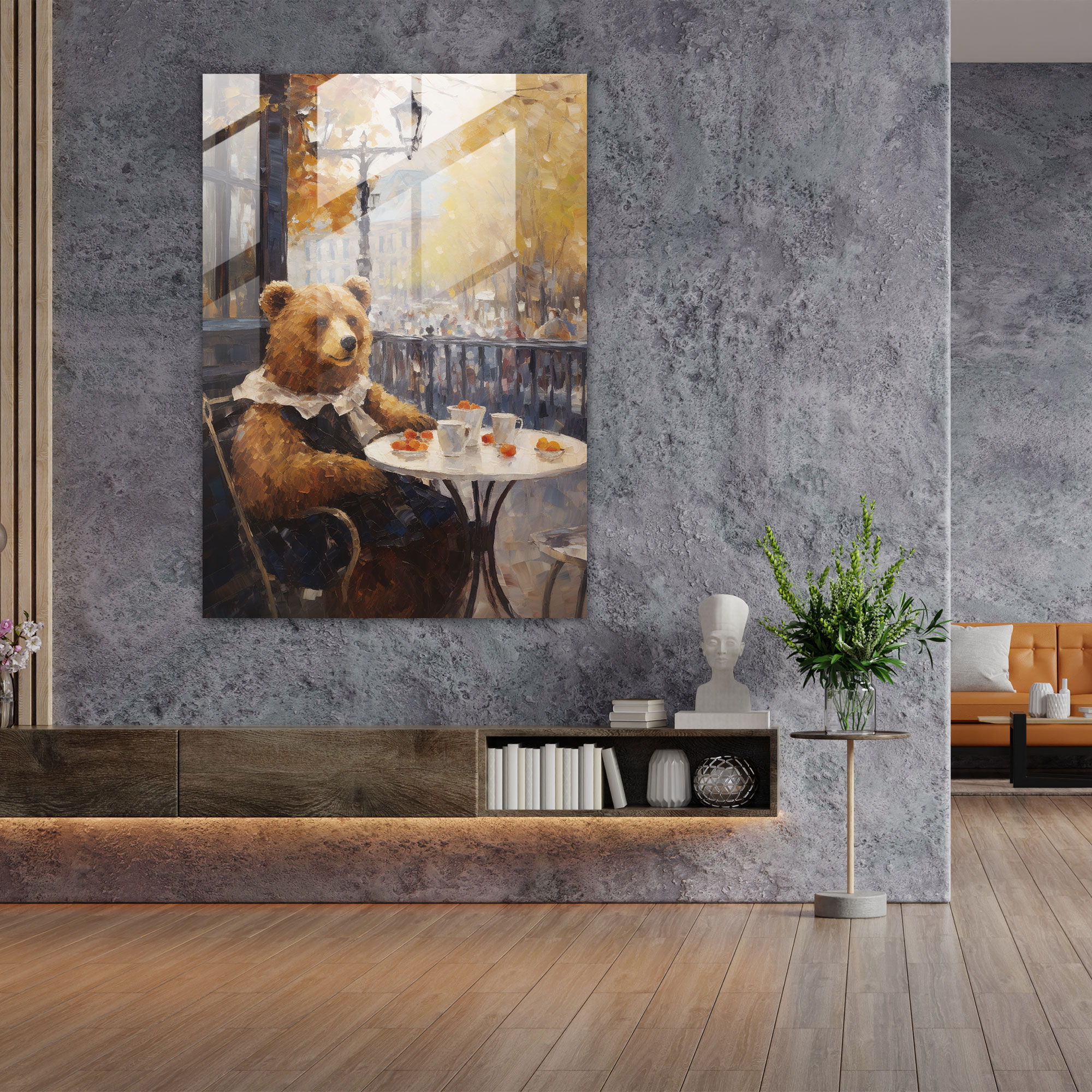 Bear Dressed Like Human Glass Print - Animals Dressed Like Humans, Glass Print, Home Decoration, Glass Wall Art