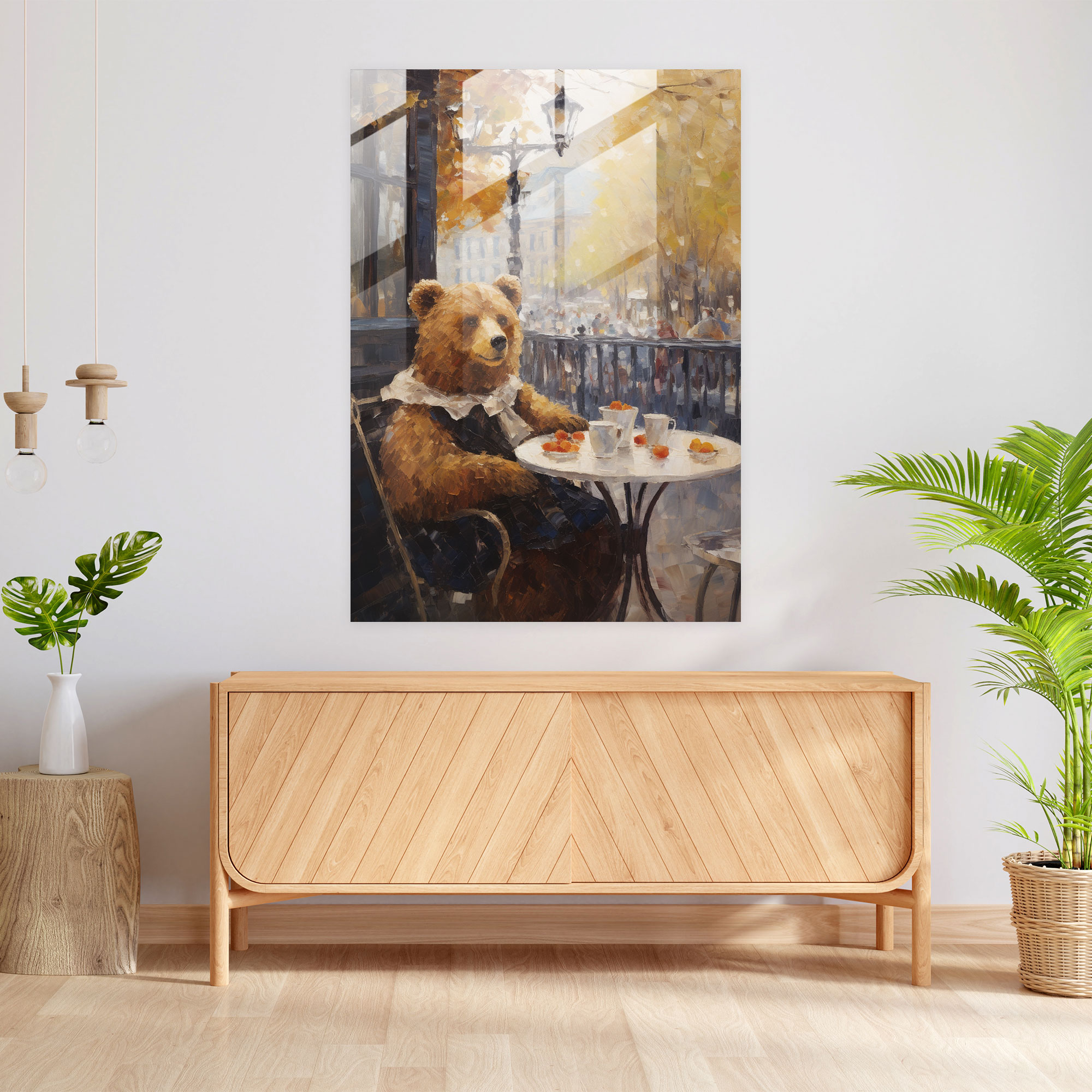 Bear Dressed Like Human Glass Print - Animals Dressed Like Humans, Glass Print, Home Decoration, Glass Wall Art