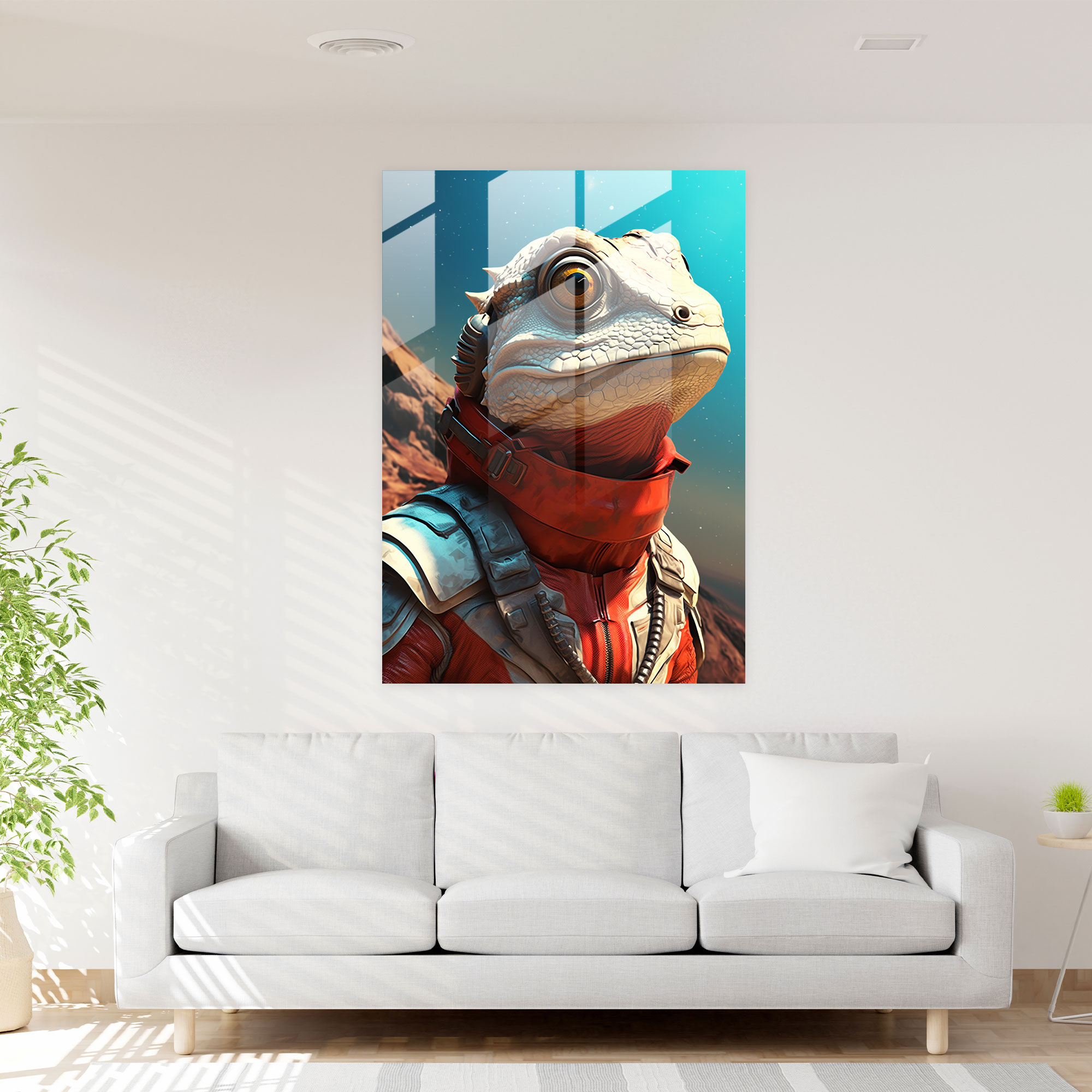 Lizard Dressed Like Human Glass Print - Animals Dressed Like Humans, Glass Art, Glass Wall Art, Lizard