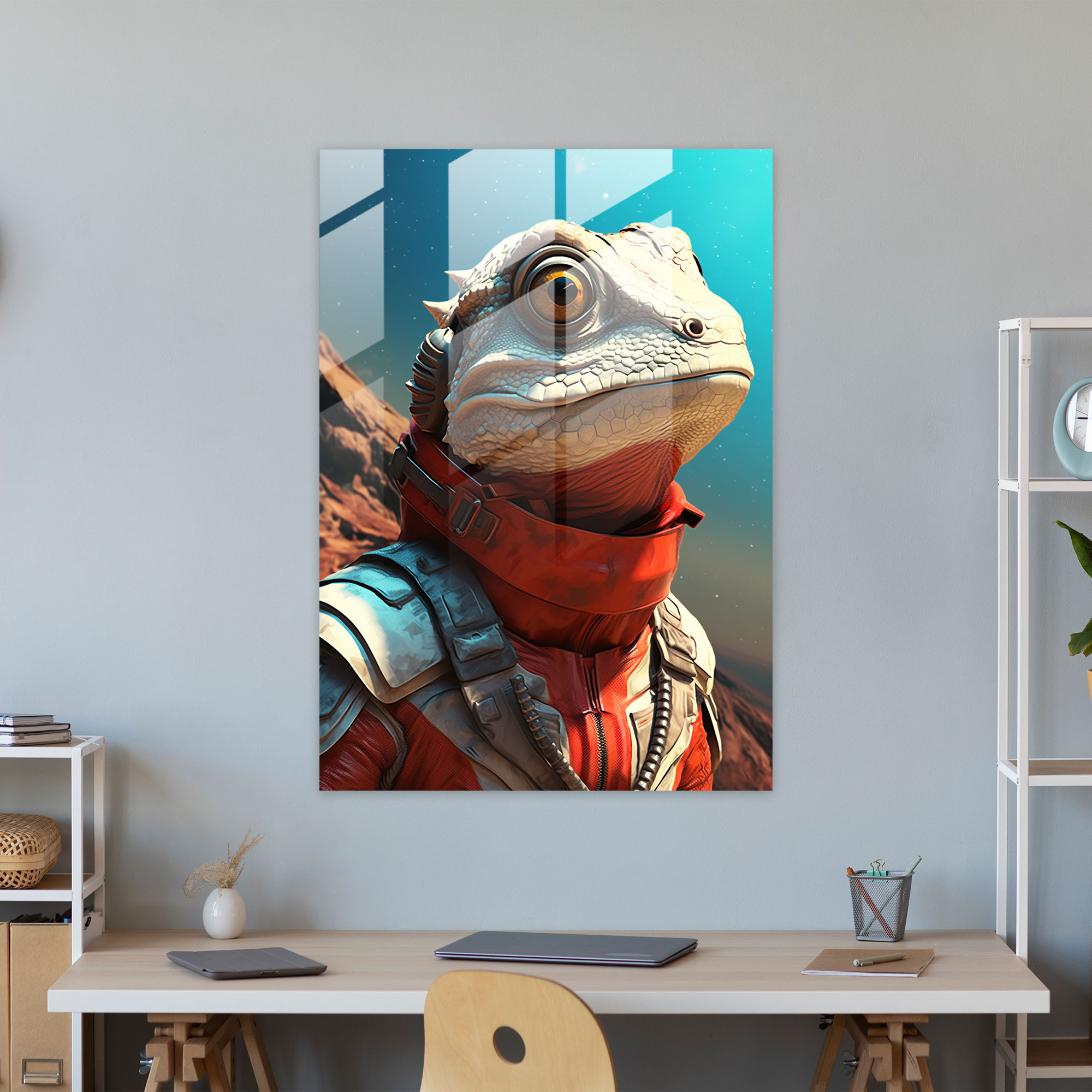 Lizard Dressed Like Human Glass Print - Animals Dressed Like Humans, Glass Art, Glass Wall Art, Lizard