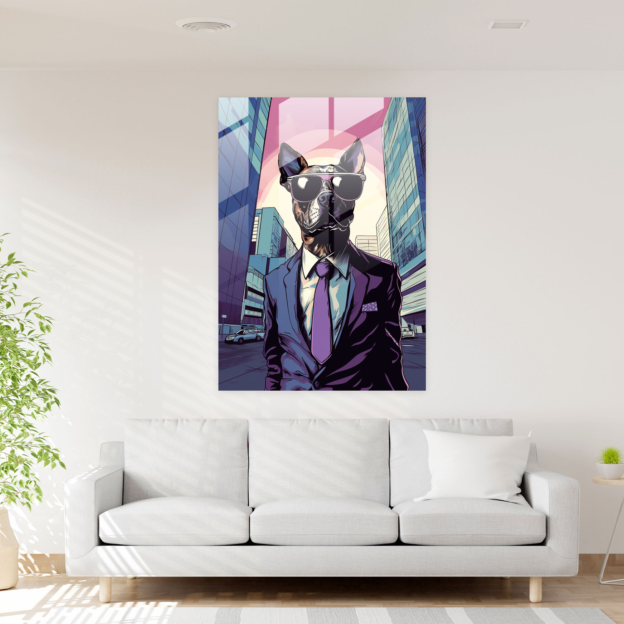 Pop Art Hayvanları Cam Duvar Sanatı - İnsanlar Gibi Giyinmiş Hayvanlar Duvar Dekorasyonu Şehir Sokak Takım Elbise
