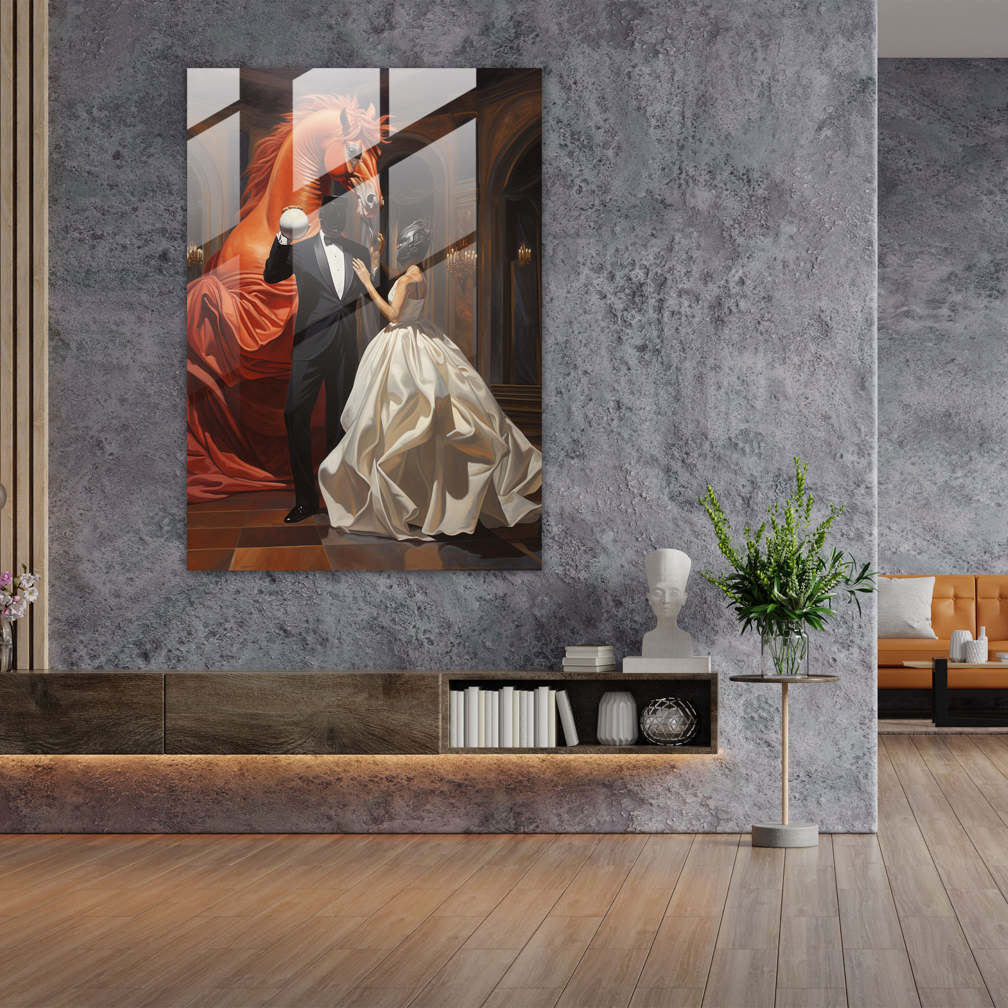 Surreal Animals Glass Print - Animals Dressed Like Humans, Horse, Home Decoration, Wall Decoration
