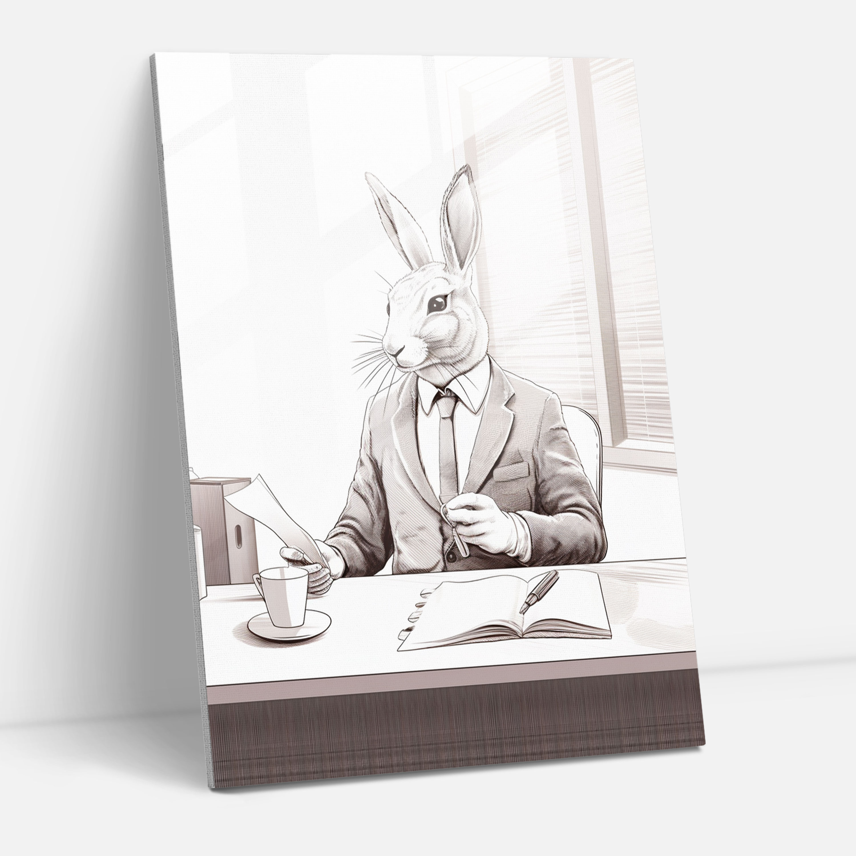 Minimalist Animals Glass Print - Animals Dressed Like Humans, Home Decoration, Coffee, Animals Dressed Like Humans