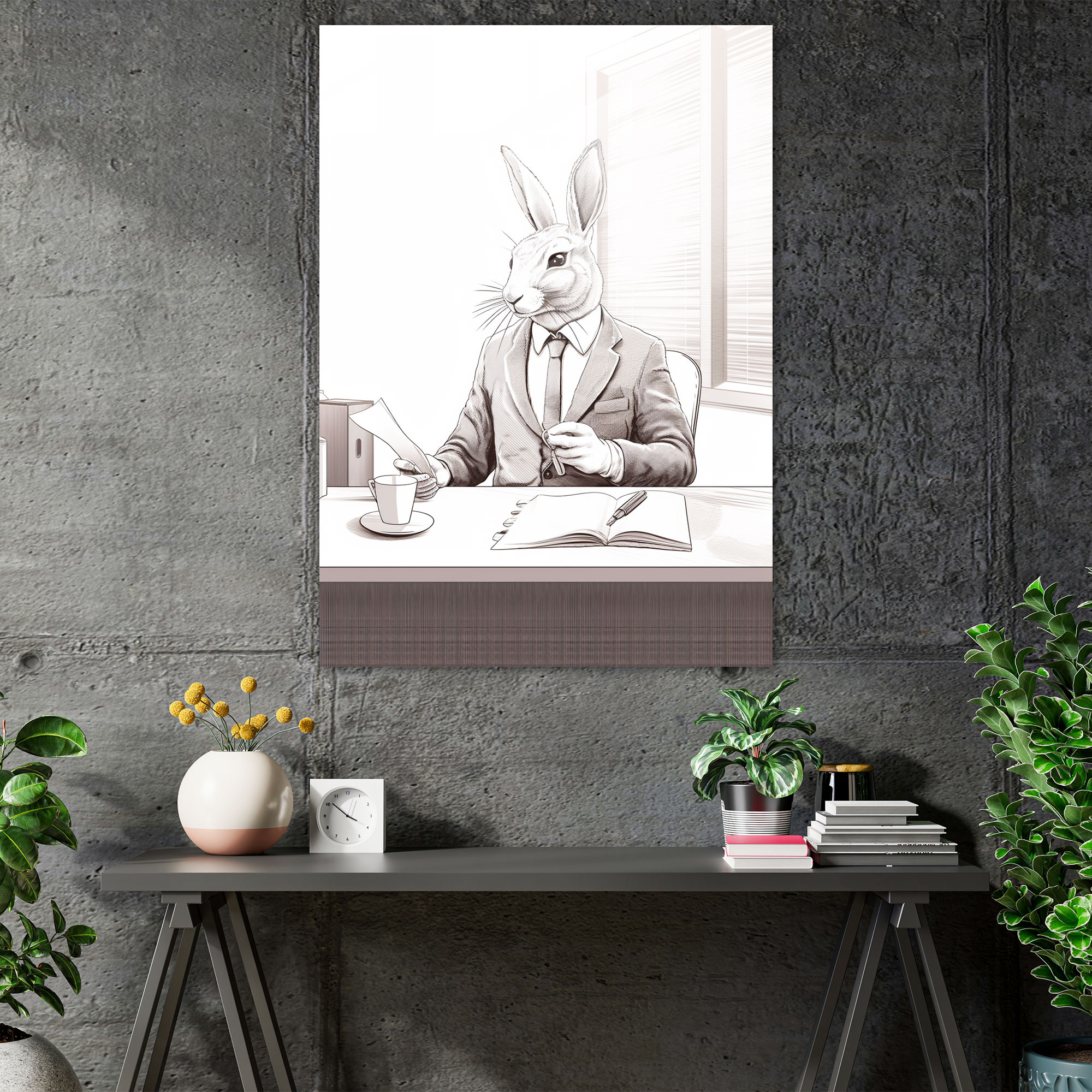 Minimalist Animals Glass Print - Animals Dressed Like Humans, Home Decoration, Coffee, Animals Dressed Like Humans