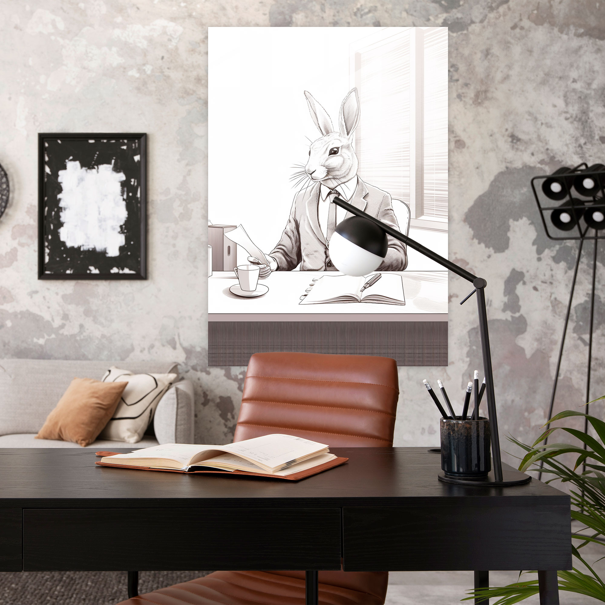 Minimalist Animals Glass Print - Animals Dressed Like Humans, Home Decoration, Coffee, Animals Dressed Like Humans