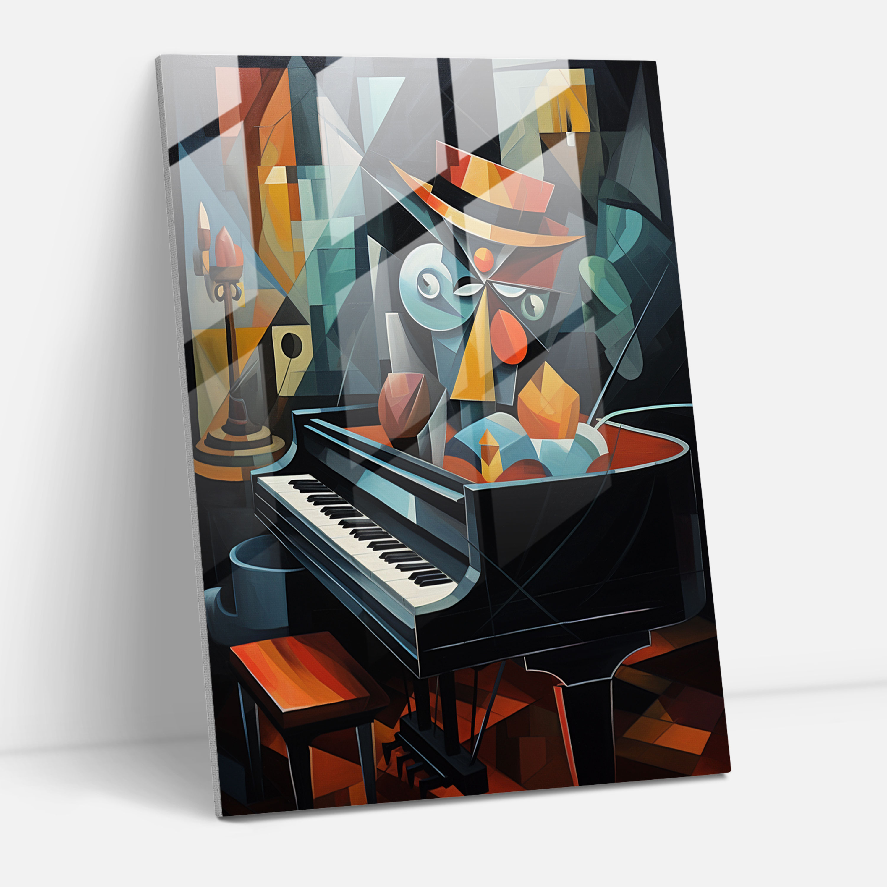 Cubist Animals Glass Wall Art - Animals Dressed Like Humans, Animals Dressed Like Humans, Piano, Bowtie
