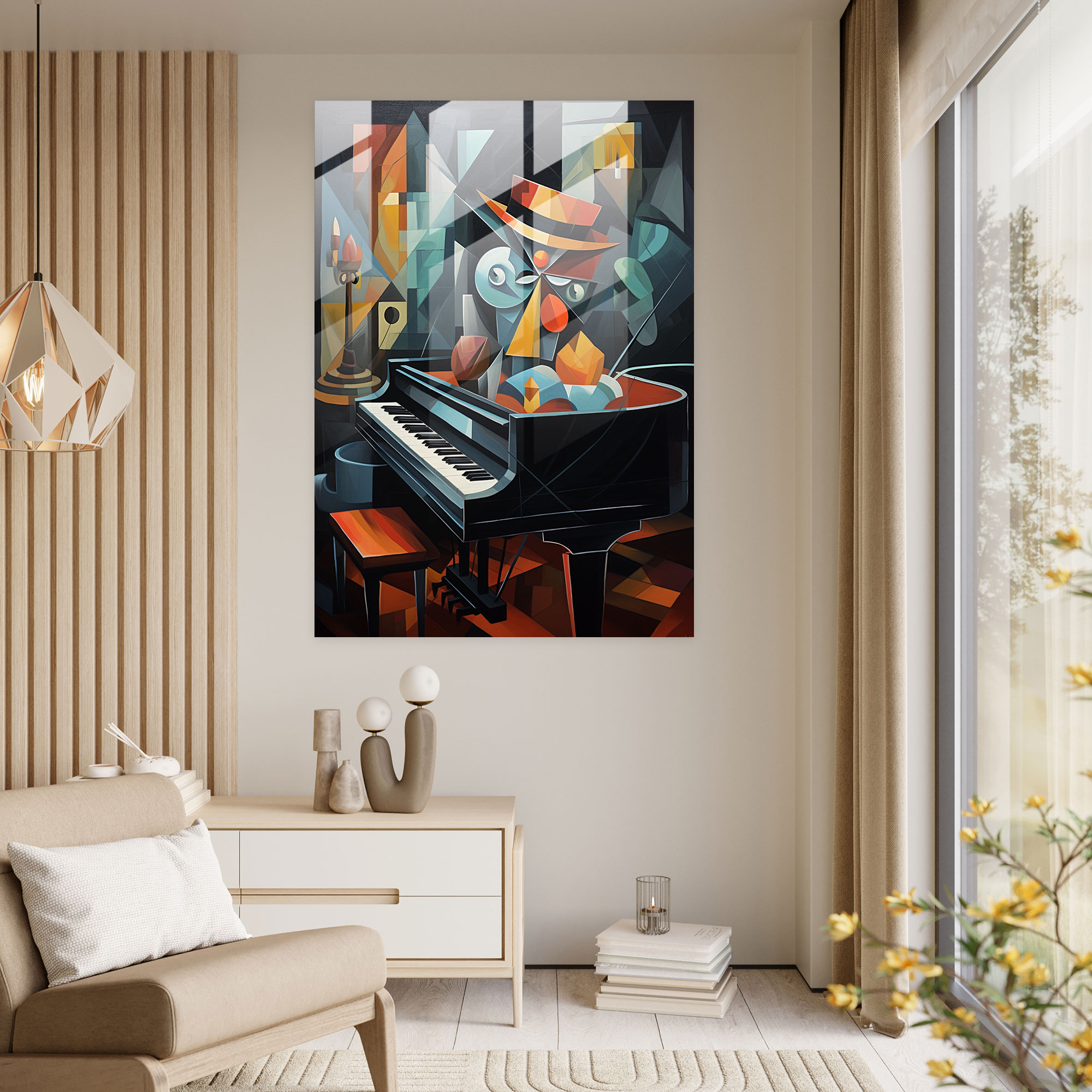Cubist Animals Glass Wall Art - Animals Dressed Like Humans, Animals Dressed Like Humans, Piano, Bowtie