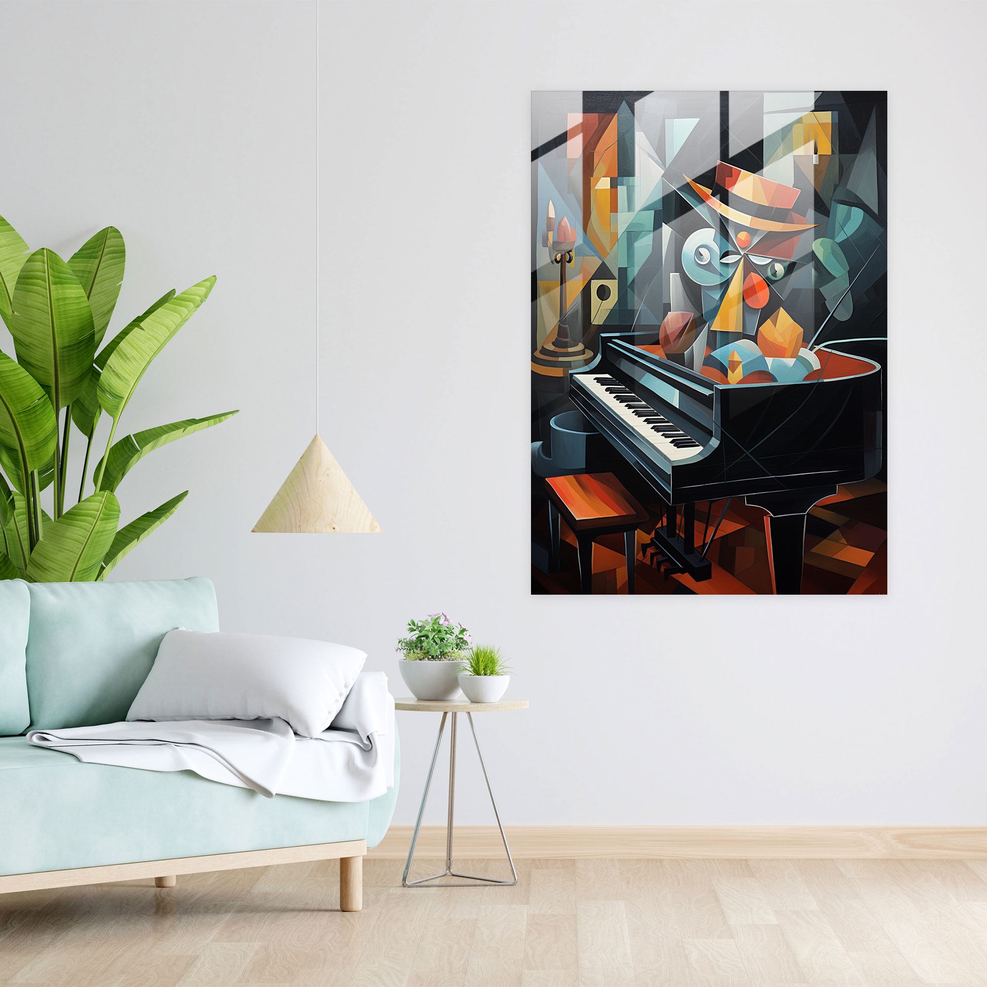 Cubist Animals Glass Wall Art - Animals Dressed Like Humans, Animals Dressed Like Humans, Piano, Bowtie