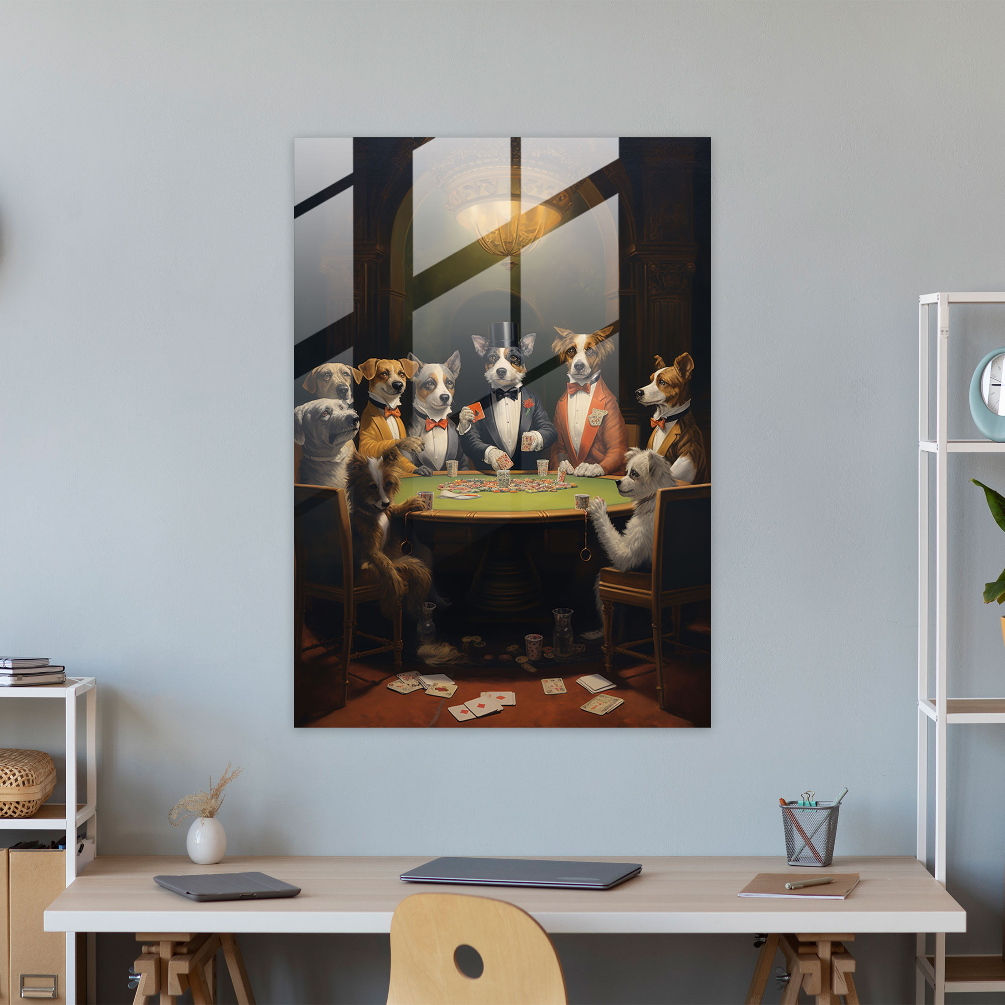 Dogs Dressed Like Humans Glass Print - Animals Dressed Like Humans, Formal Attire, Playing Poker, Glass Print