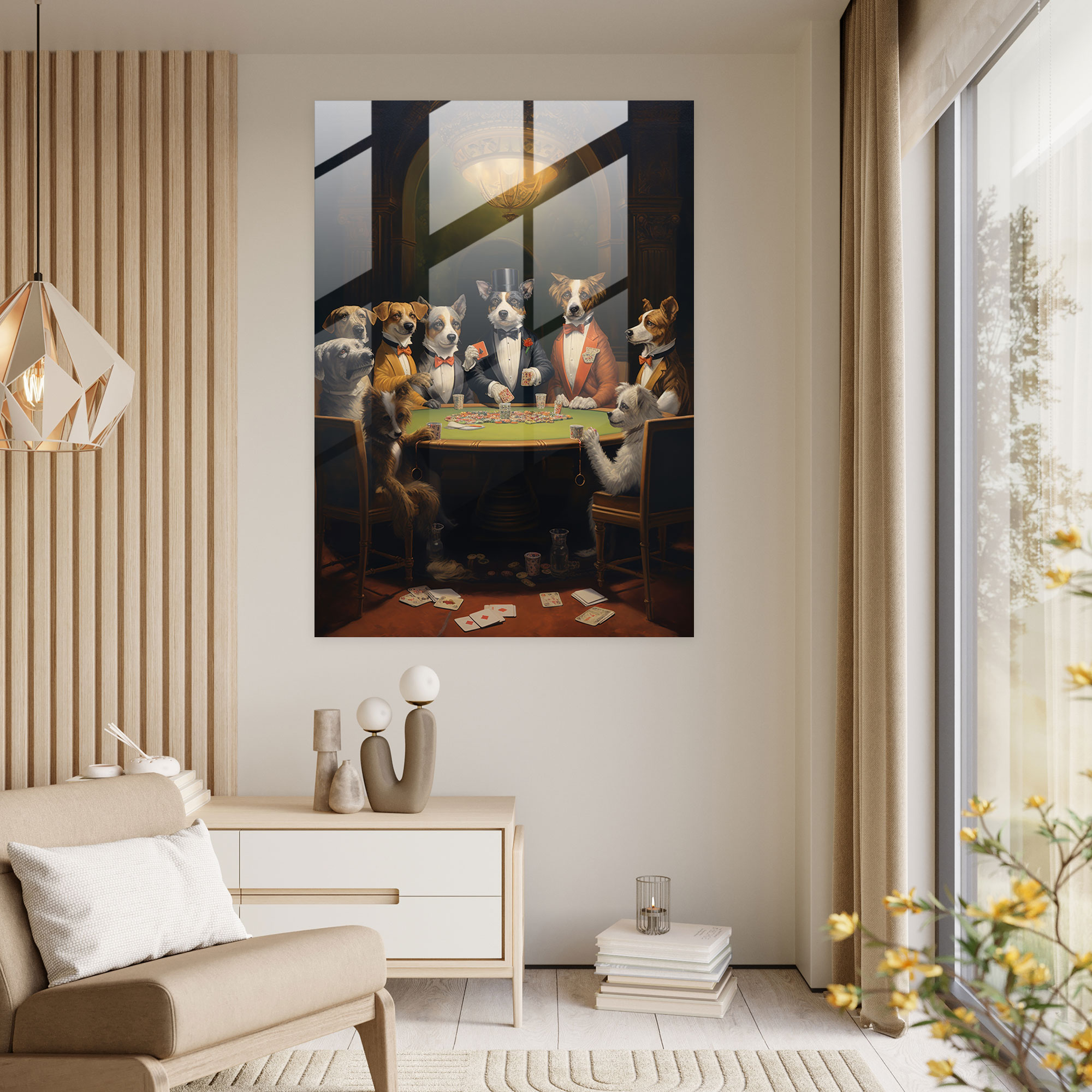 Dogs Dressed Like Humans Glass Print - Animals Dressed Like Humans, Formal Attire, Playing Poker, Glass Print