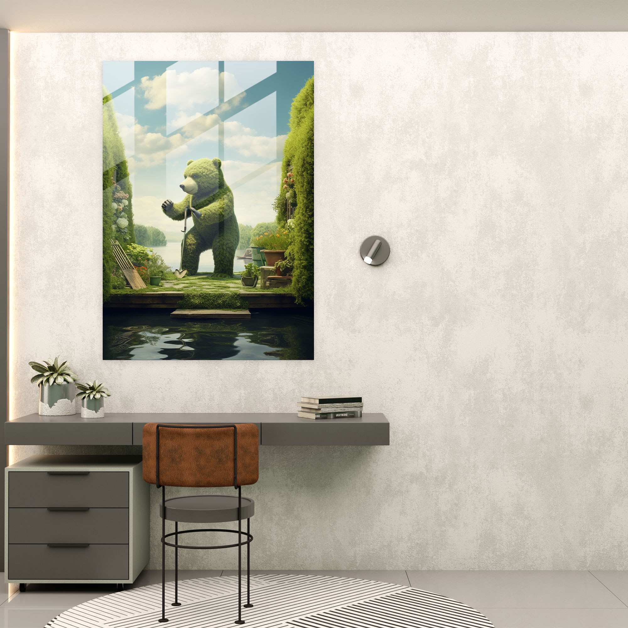 Bear Dressed Like Humans Glass Print - Animals Dressed Like Humans, Fantastical Topiary Garden, Glass Print, Home Decoration