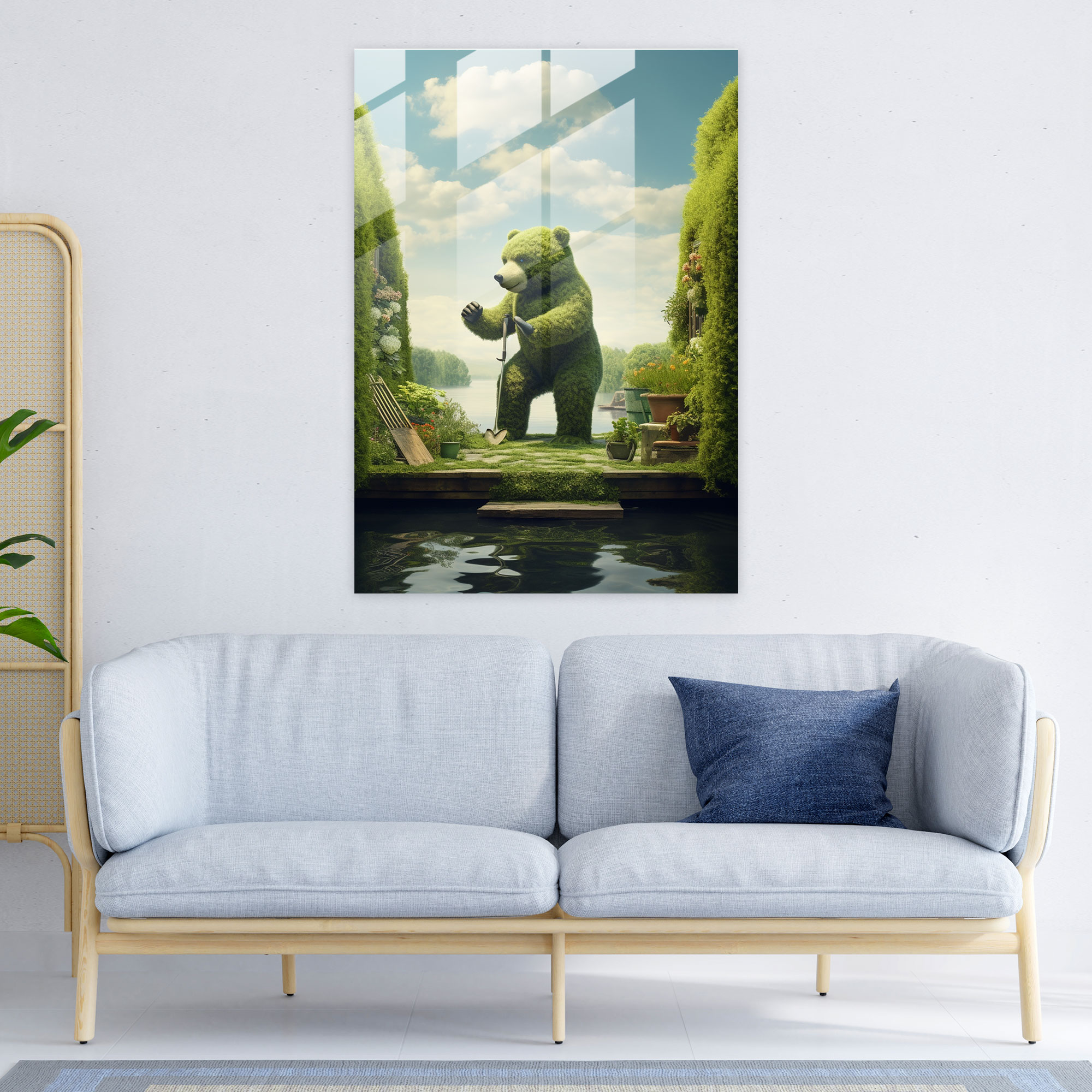 Bear Dressed Like Humans Glass Print - Animals Dressed Like Humans, Fantastical Topiary Garden, Glass Print, Home Decoration