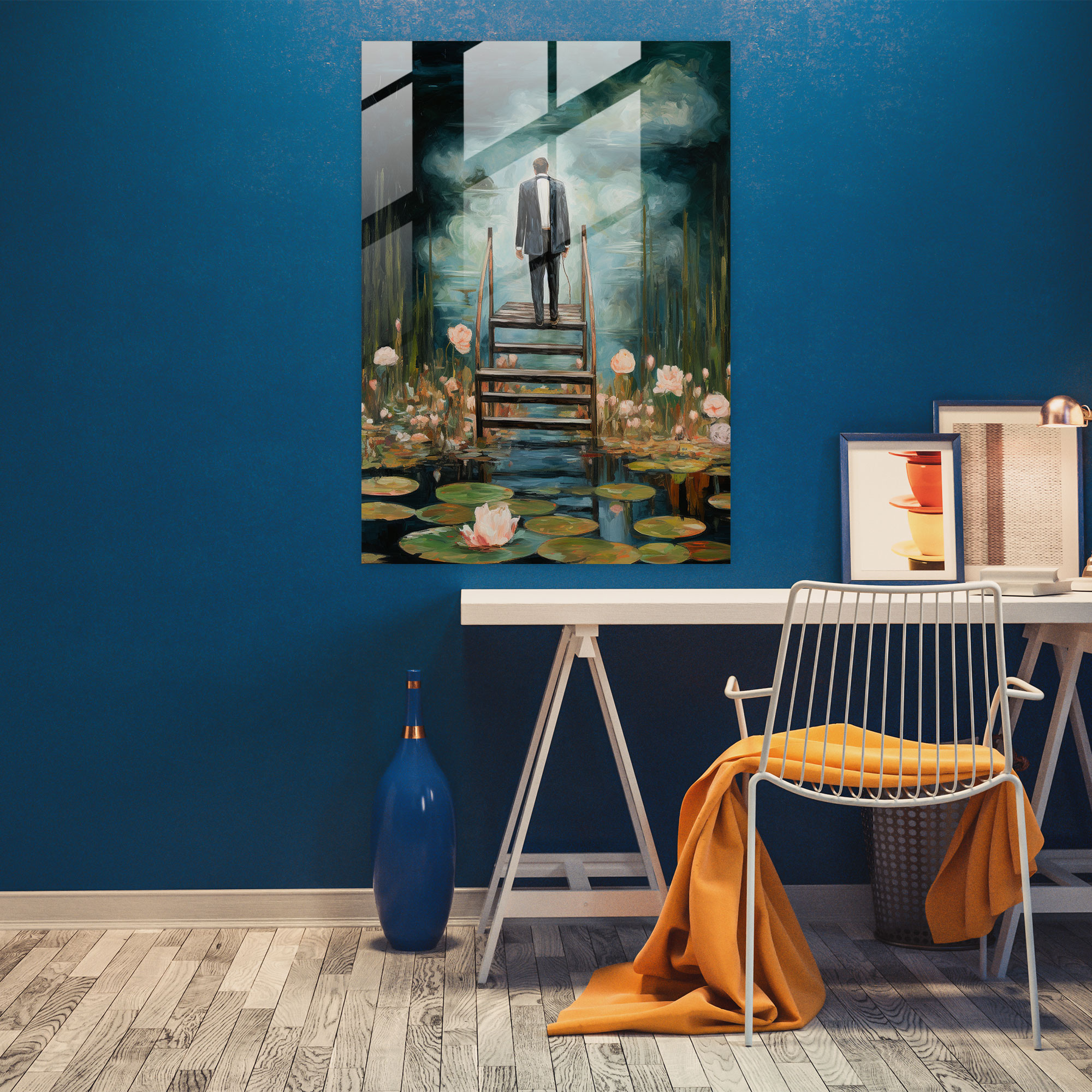 Tavşan İnsan Gibi Giyinmiş Cam Tablo - Hayvanlar İnsan Gibi Giyinmiş Ev Dekorasyonu Modern Sanat Tavşan