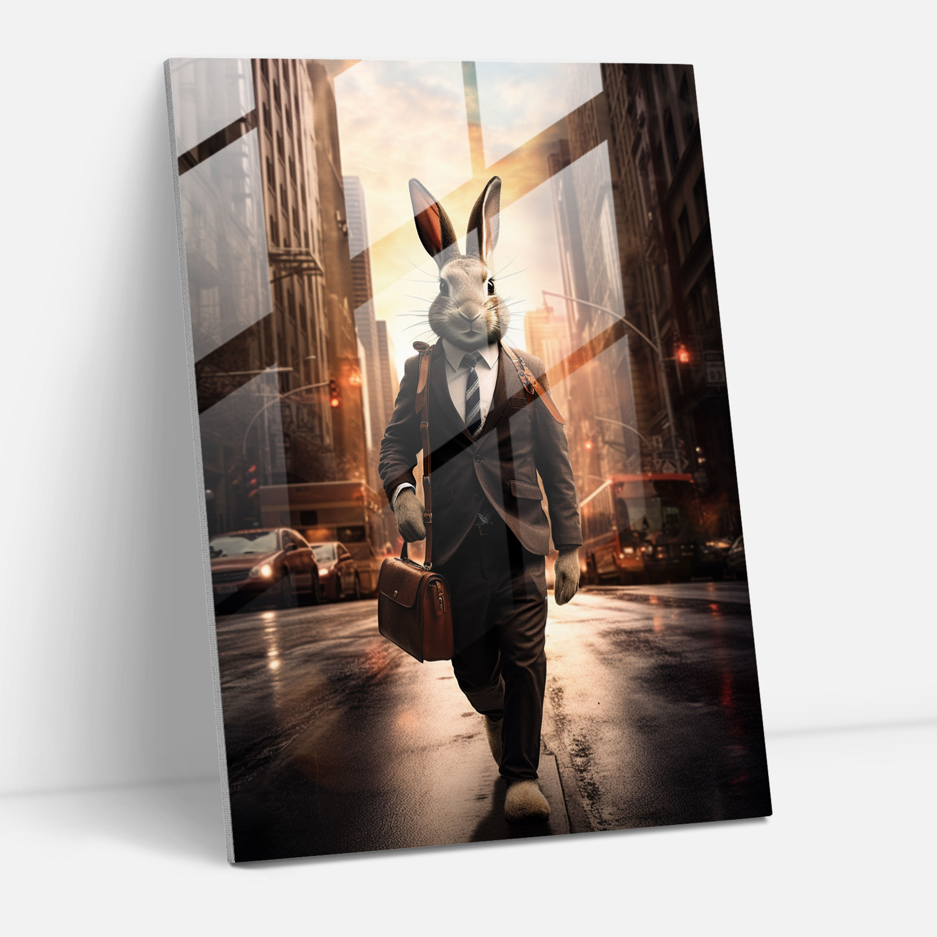 Animals Dressed Like Humans Wall Decoration - Animals Dressed Like Humans, Rabbit In A Business Suit, Busy City Street, Holding A Briefcase