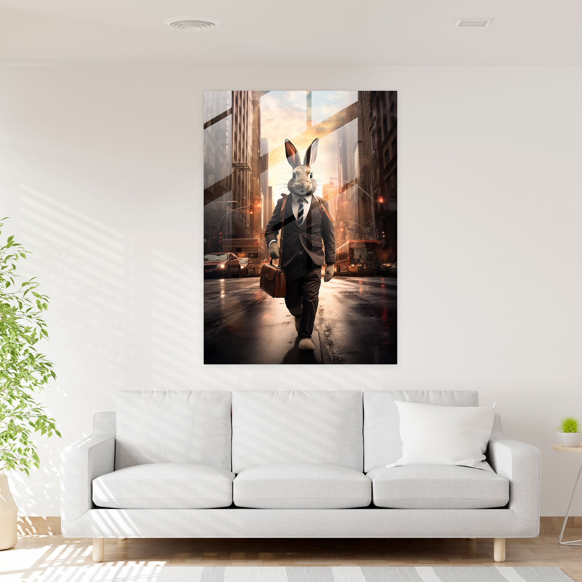 Animals Dressed Like Humans Wall Decoration - Animals Dressed Like Humans, Rabbit In A Business Suit, Busy City Street, Holding A Briefcase
