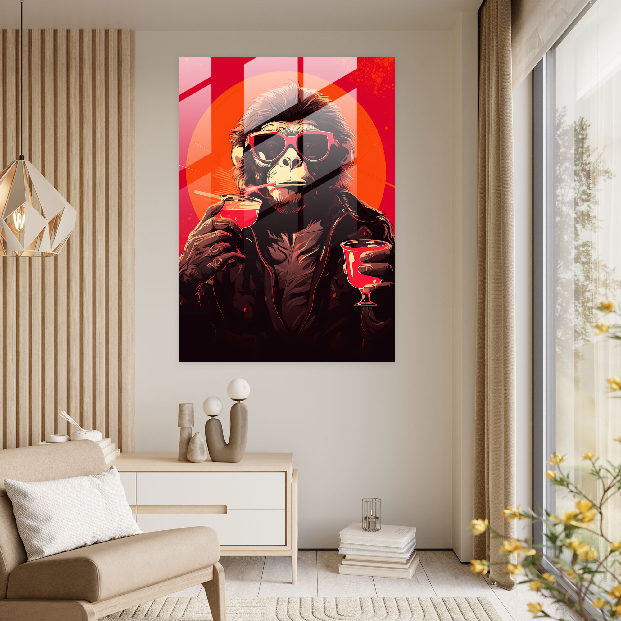 Animals Dressed Like Humans Glass Art - Animals Dressed Like Humans, Monkey Wearing Leather Jacket, Animals Dressed Like Humans, Glass Print