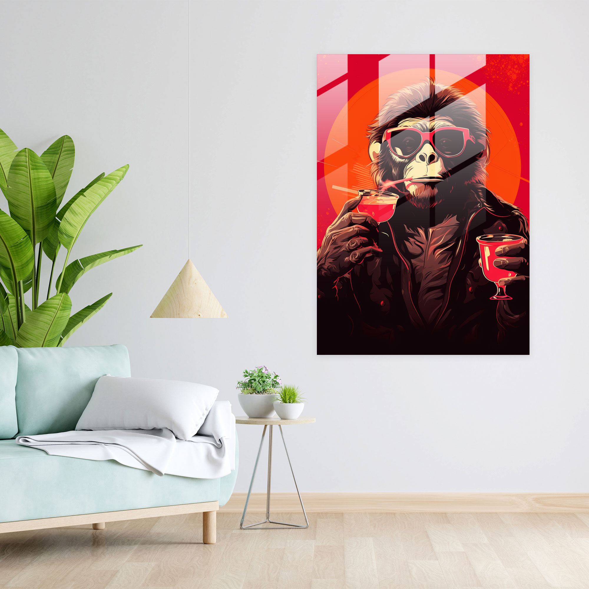 Animals Dressed Like Humans Glass Art - Animals Dressed Like Humans, Monkey Wearing Leather Jacket, Animals Dressed Like Humans, Glass Print