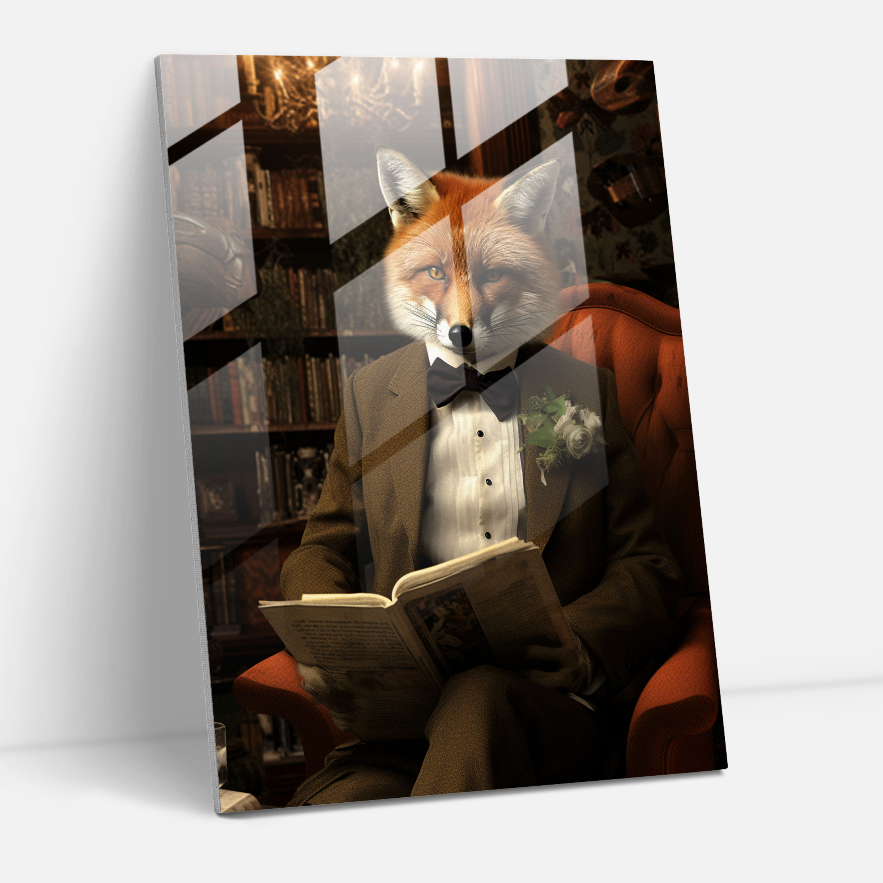 Animals Dressed Like Humans Modern Art - Animals Dressed Like Humans, Reading A Newspaper, Glass Print, Home Decoration