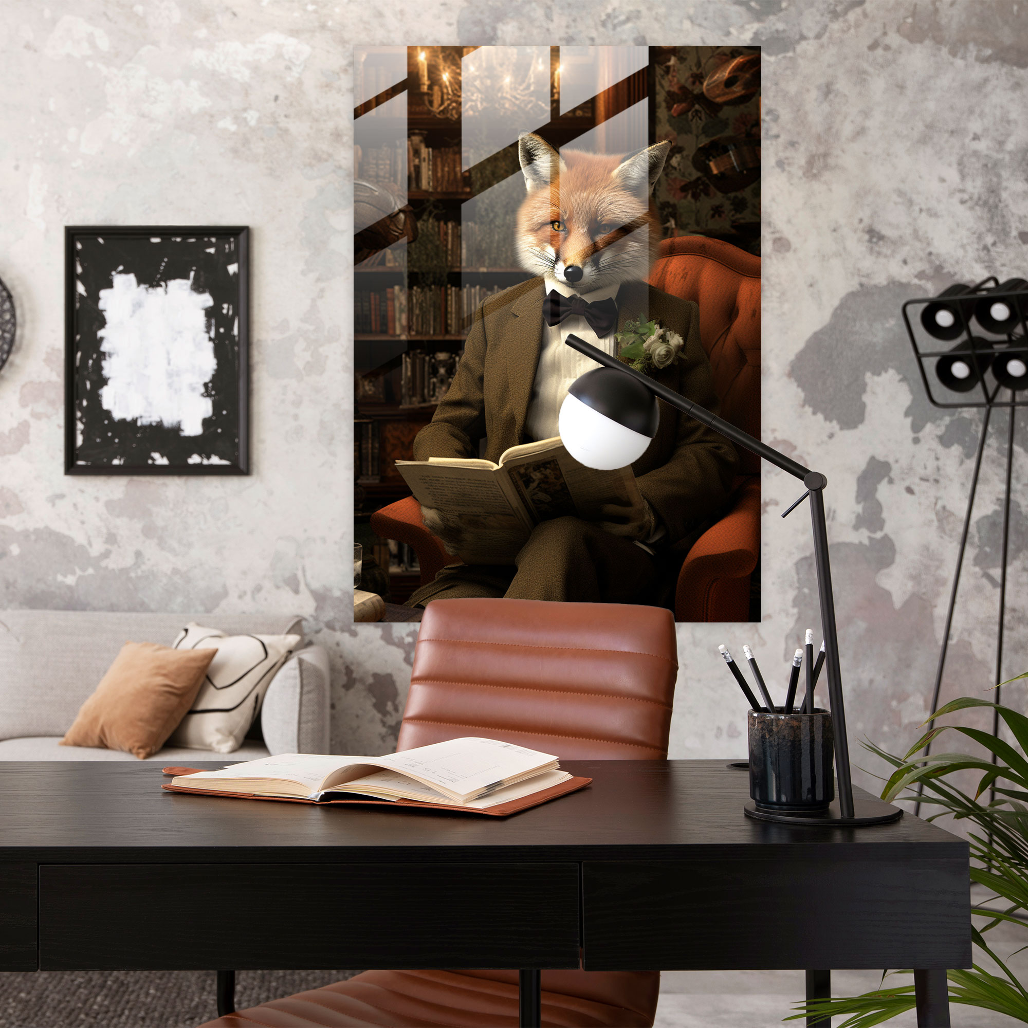 Animals Dressed Like Humans Modern Art - Animals Dressed Like Humans, Reading A Newspaper, Glass Print, Home Decoration
