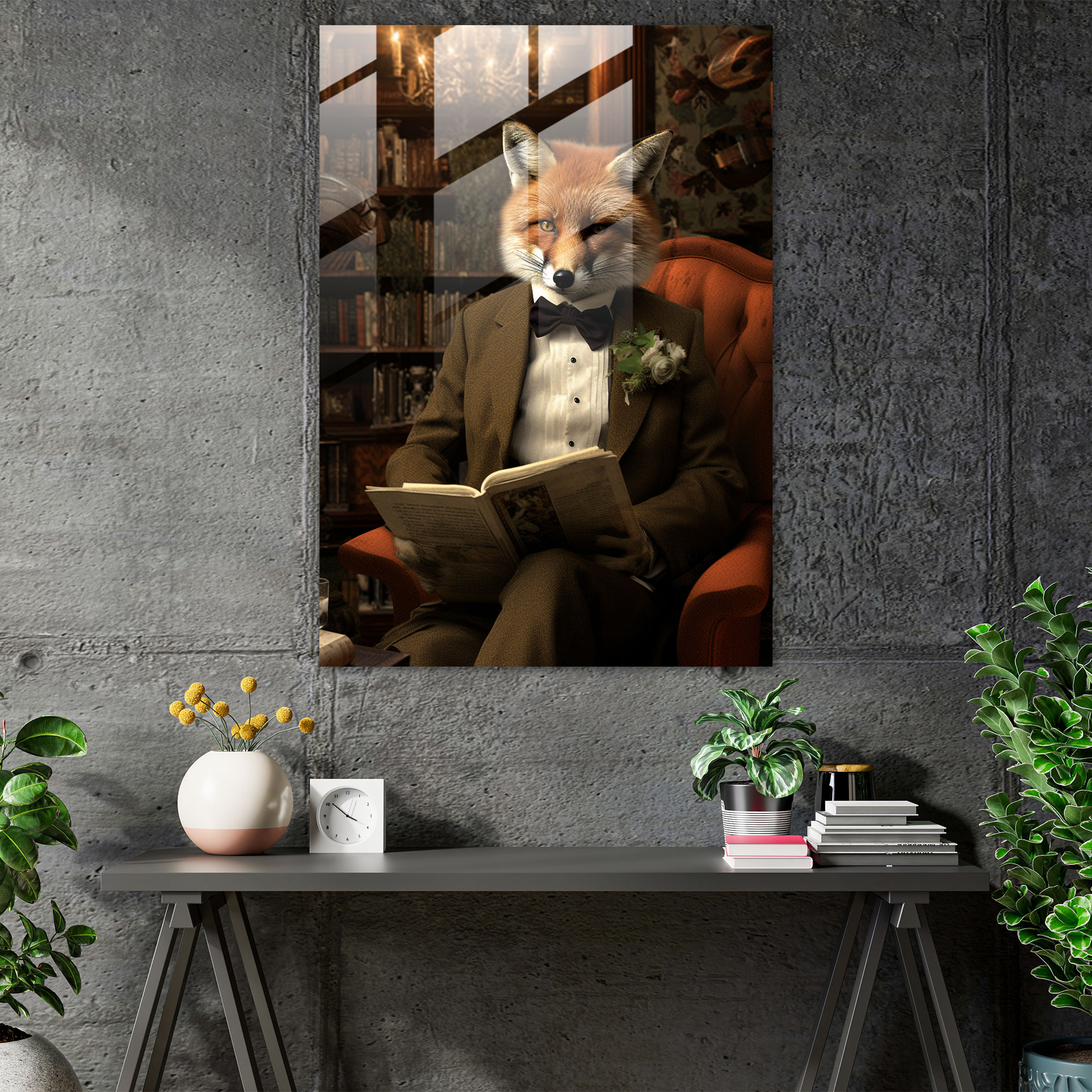 Animals Dressed Like Humans Modern Art - Animals Dressed Like Humans, Reading A Newspaper, Glass Print, Home Decoration