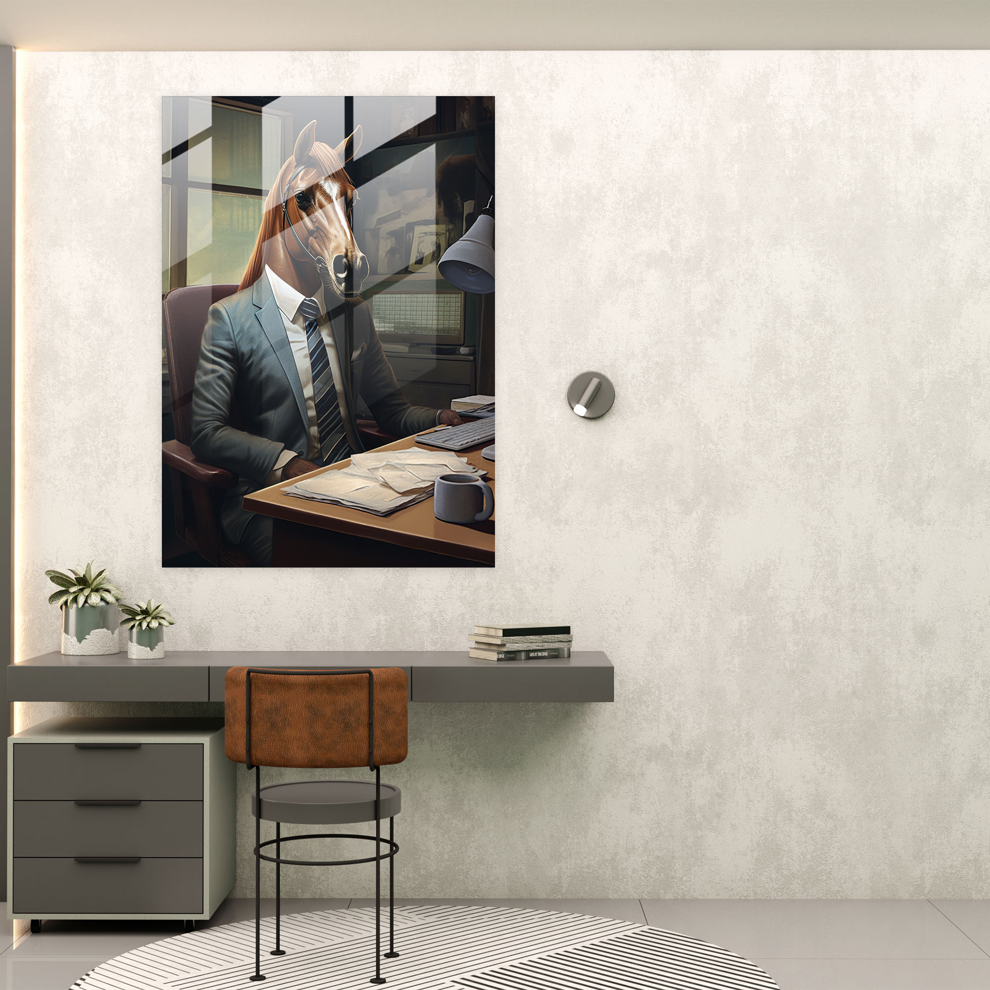 Animals Dressed Like Humans Glass Wall Art - Animals Dressed Like Humans, Horse Wearing Tie, Glass Wall Art, Glass Art