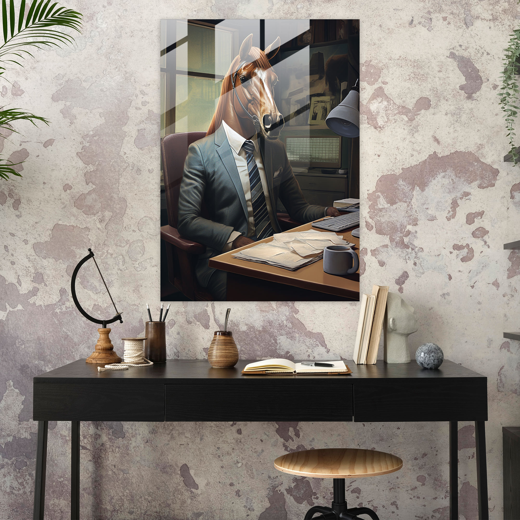 Animals Dressed Like Humans Glass Wall Art - Animals Dressed Like Humans, Horse Wearing Tie, Glass Wall Art, Glass Art