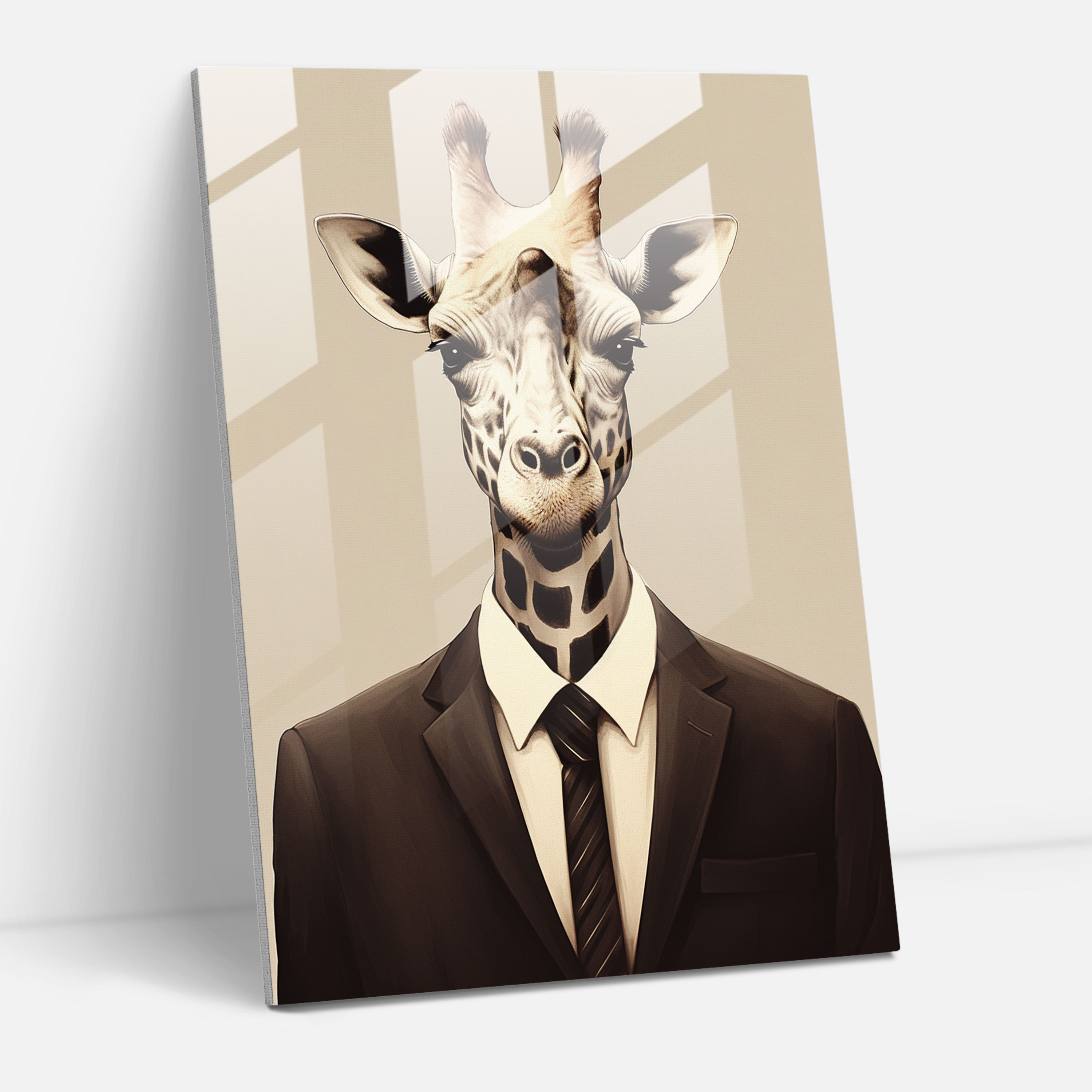 Sophisticated Animals Cam Tablosu - İnsanlar Gibi Giyimli Hayvanlar Cam Sanat Minimalist İllüstrasyon Modern Sanat