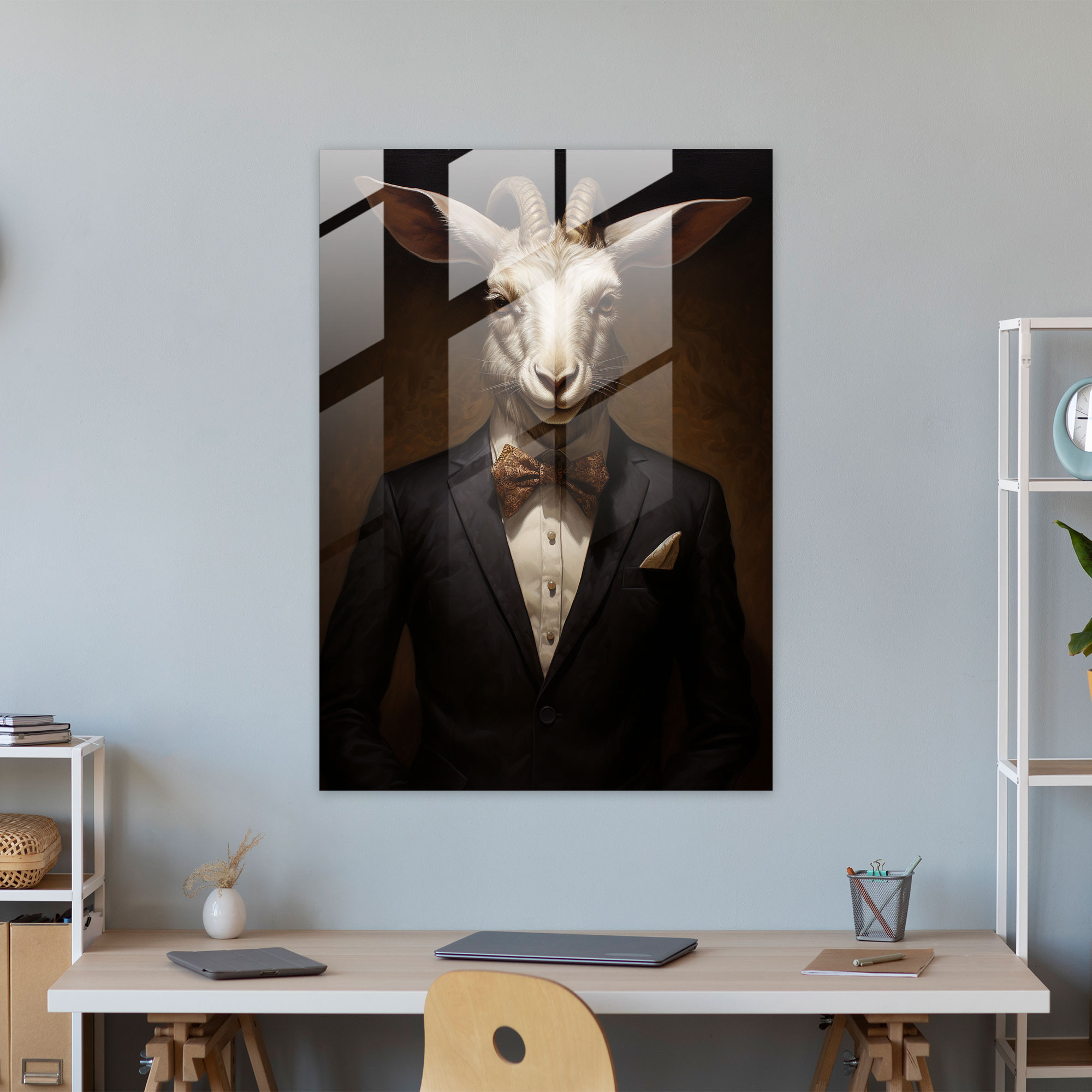 Elegant Animals Glass Print - Animals Dressed Like Humans, Wall Decoration, Animals Dressed Like Humans, Modern Art