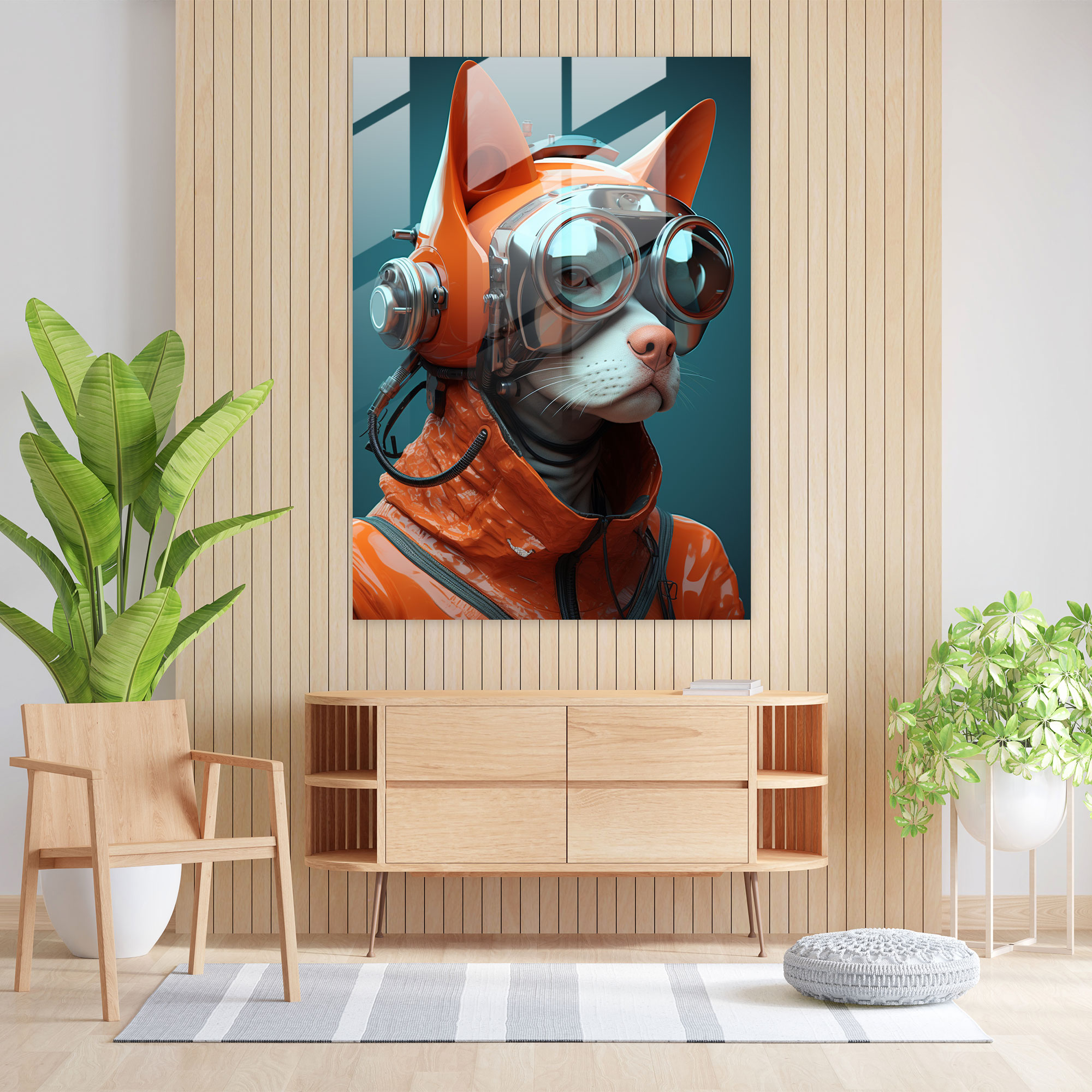 Futuristic Animals Glass Wall Art - Animals Dressed Like Humans, Glass Wall Art, Wall Decoration, Futuristic Artwork