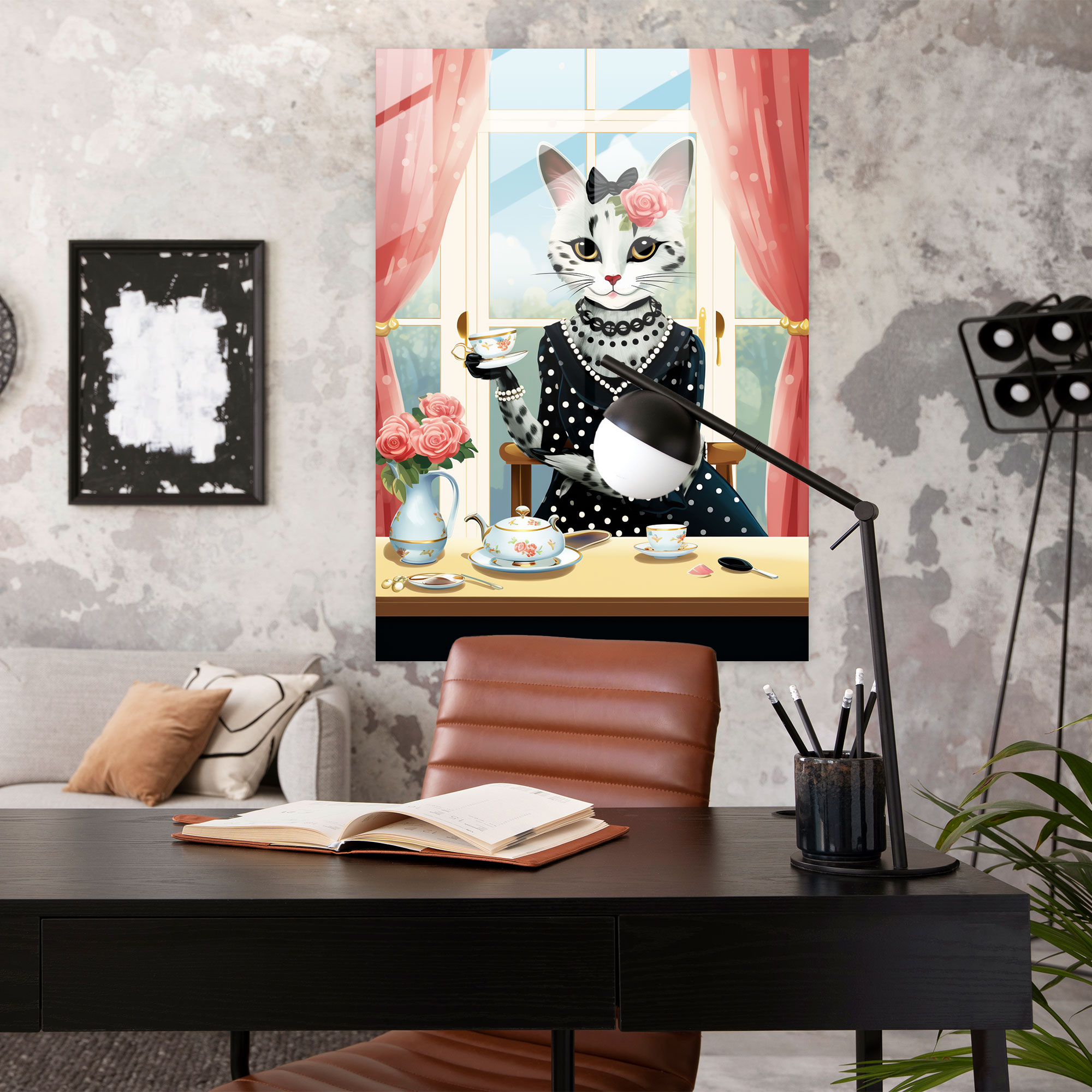 Animals Dressed Like Humans Glass Wall Art - Animals Dressed Like Humans, Sipping Tea At A Fancy Table, Modern Art, Glass Wall Art