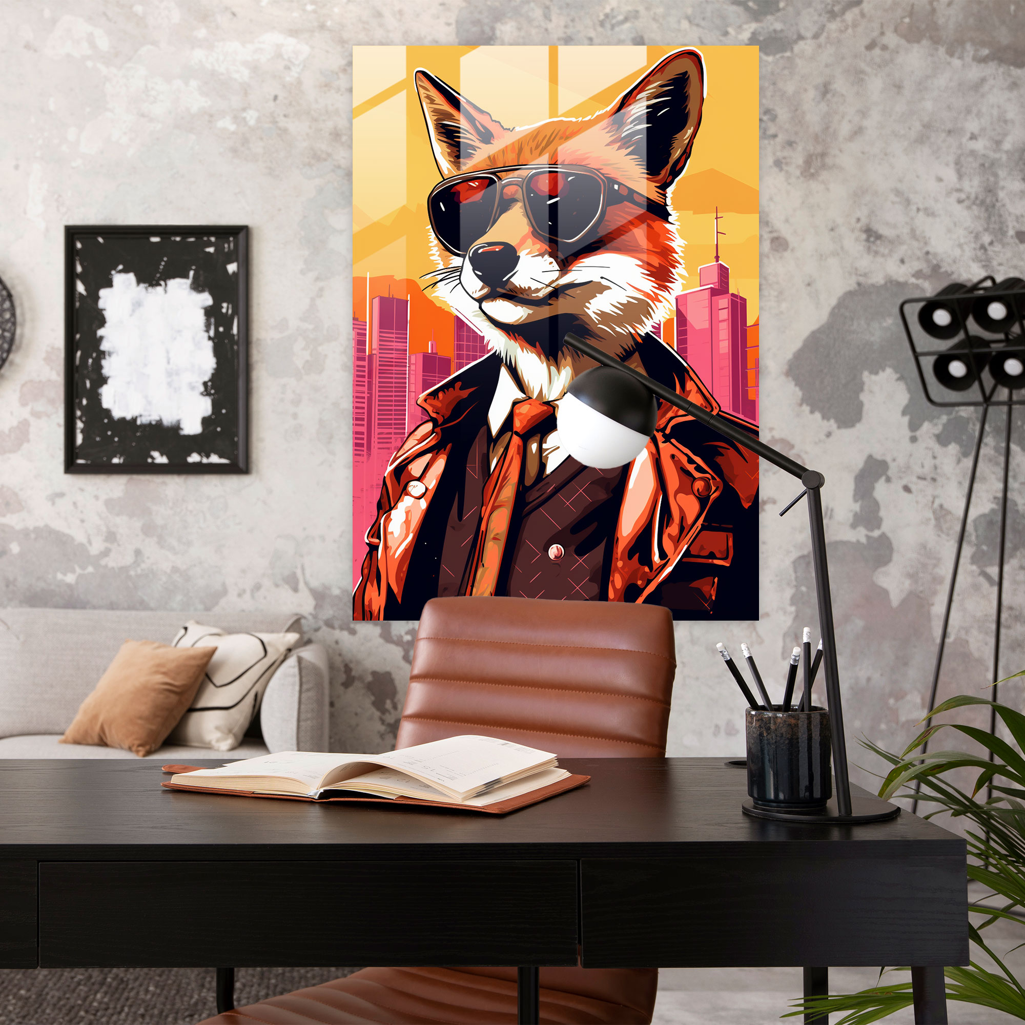 Animals Dressed Like Humans Glass Art - Animals Dressed Like Humans, Cityscape Backdrop, Glass Print, Glass Wall Art