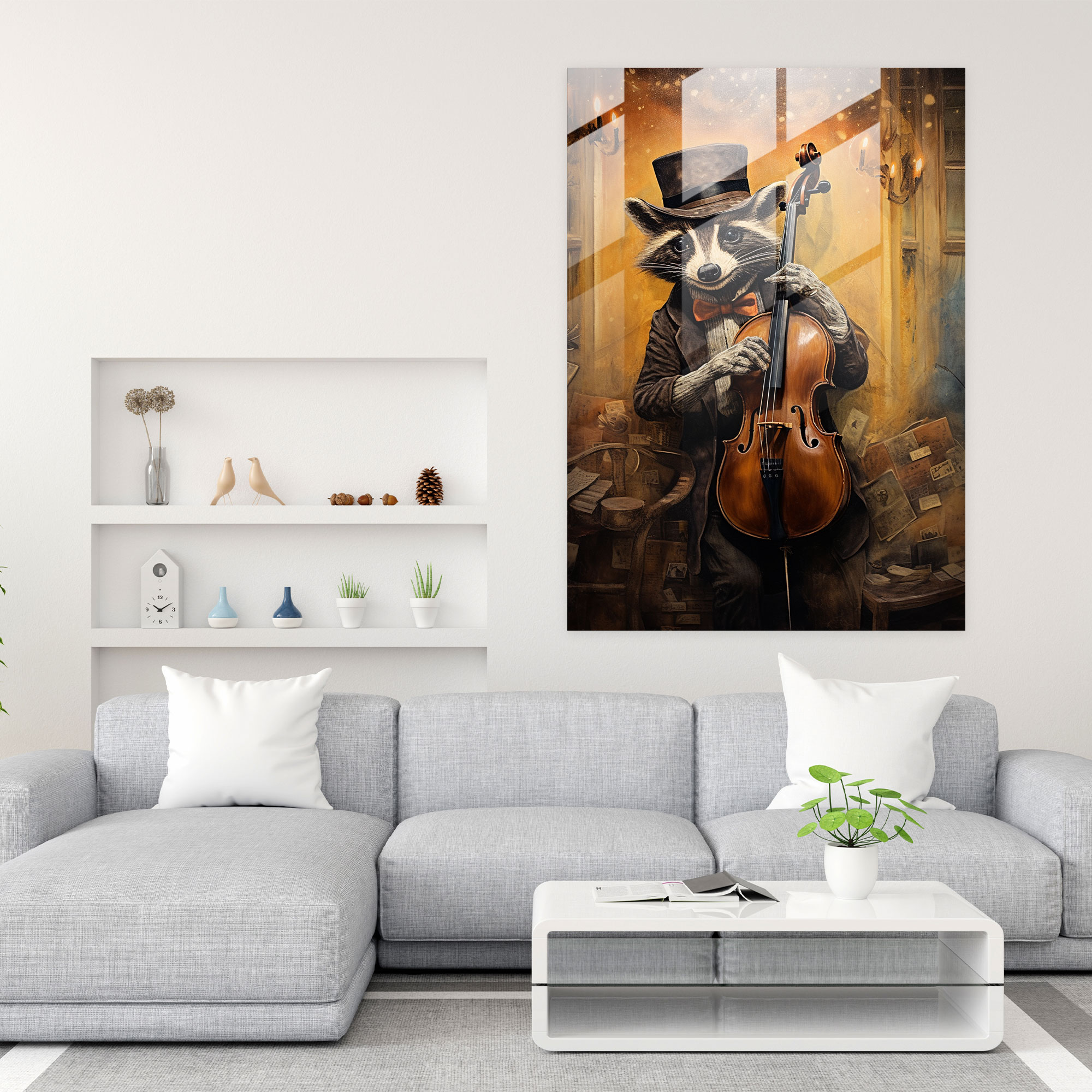 Animals Dressed Like Humans Glass Wall Art - Animals Dressed Like Humans, Home Decoration, Quirky Mixed Media Artwork, Vintage Theater Setting