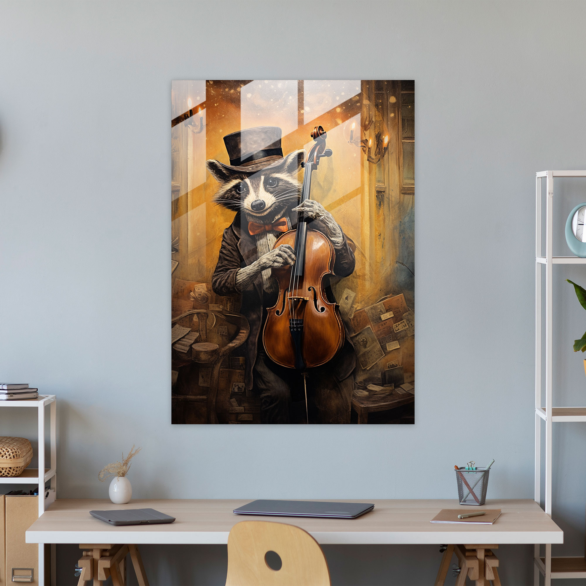 Animals Dressed Like Humans Glass Wall Art - Animals Dressed Like Humans, Home Decoration, Quirky Mixed Media Artwork, Vintage Theater Setting
