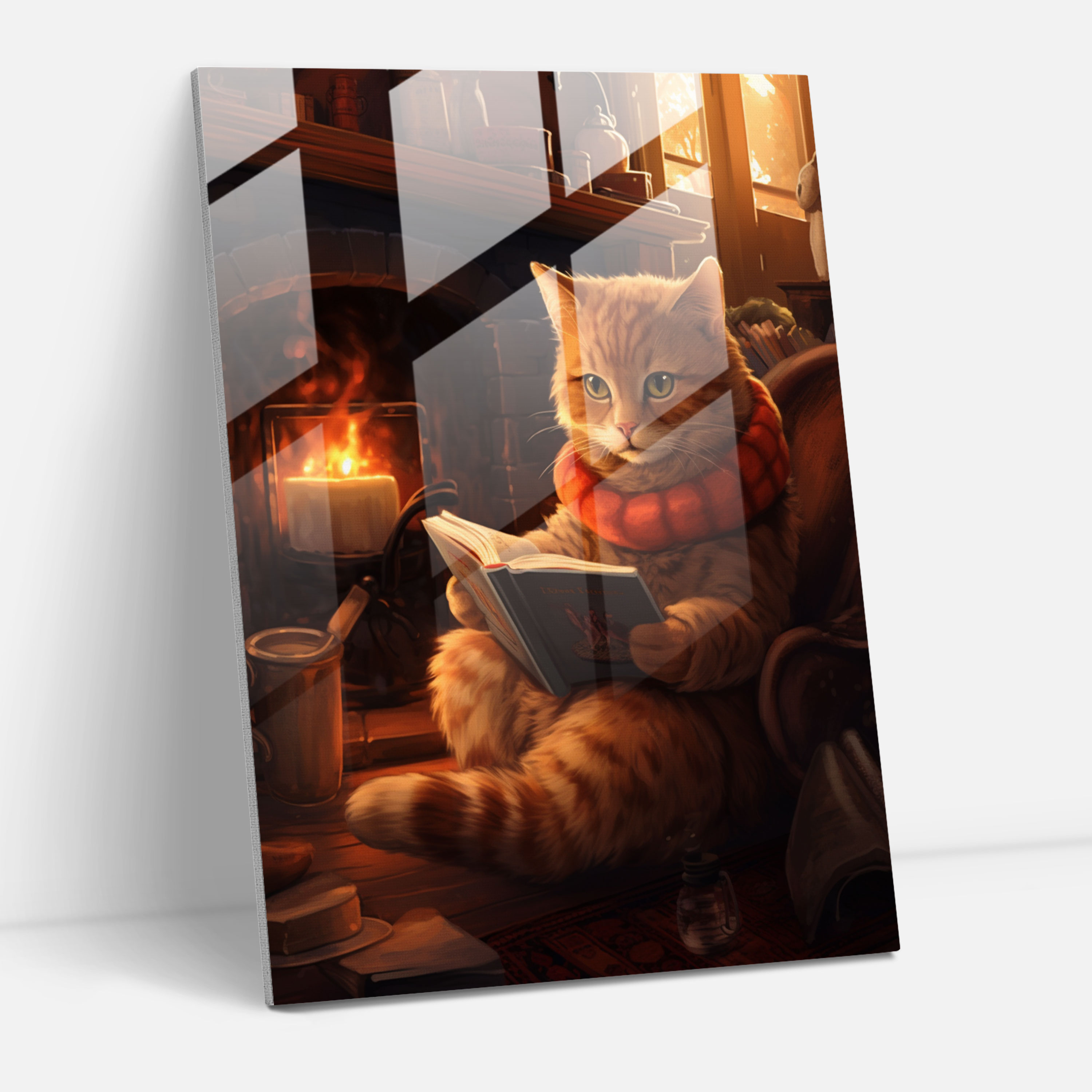 Cozy Cat Glass Print - Animals Dressed Like Humans, Cozy Cat, Glass Print, Wall Decoration