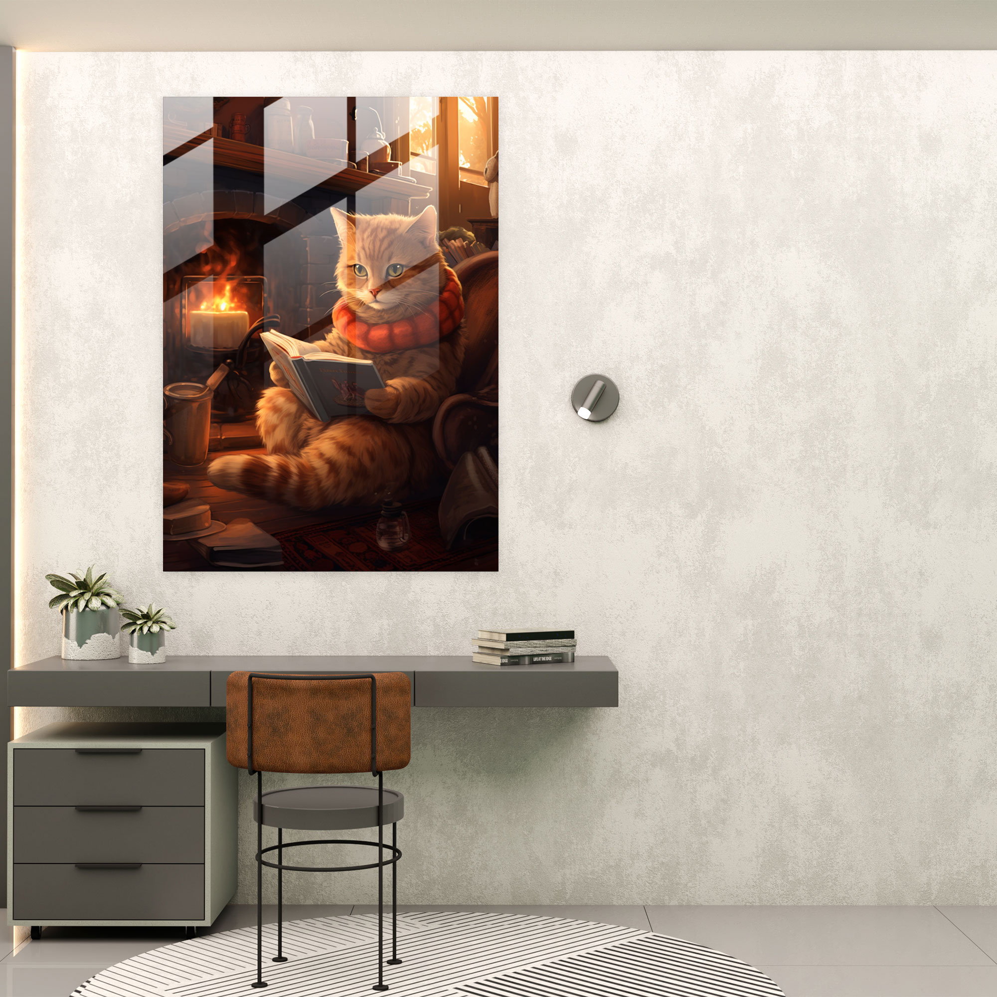 Cozy Cat Glass Print - Animals Dressed Like Humans, Cozy Cat, Glass Print, Wall Decoration