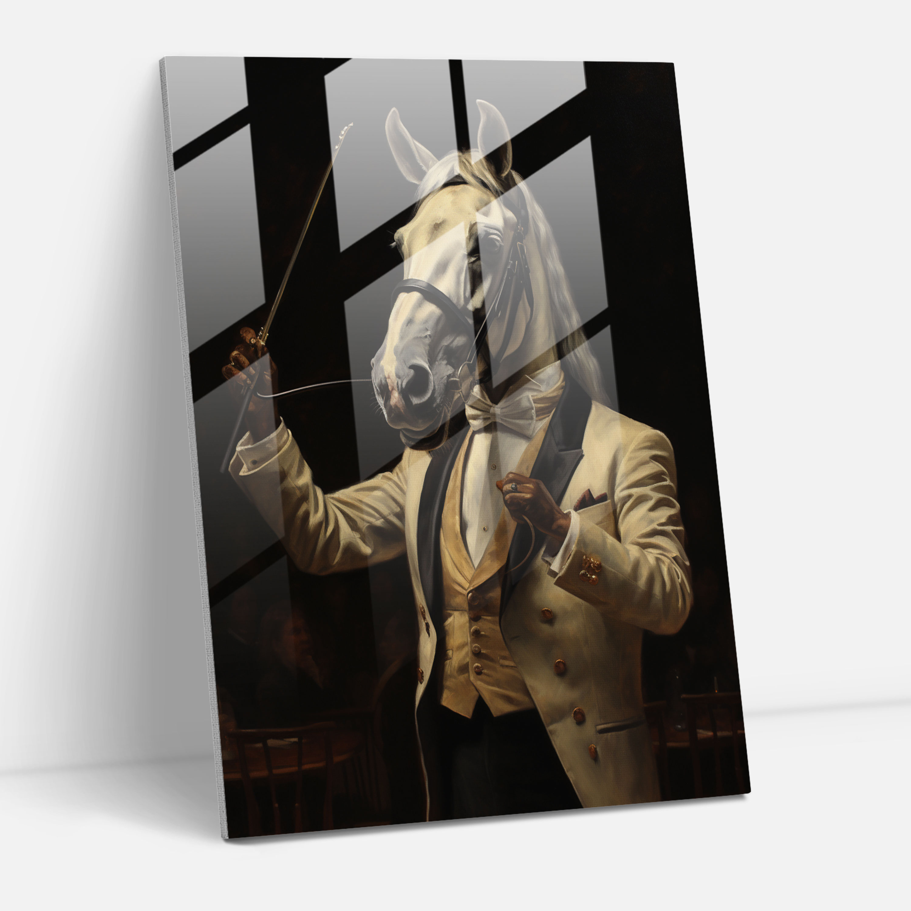 Elegant Equine Glass Print - Animals Dressed Like Humans, Wall Decoration, Modern Art, Elegant Equine