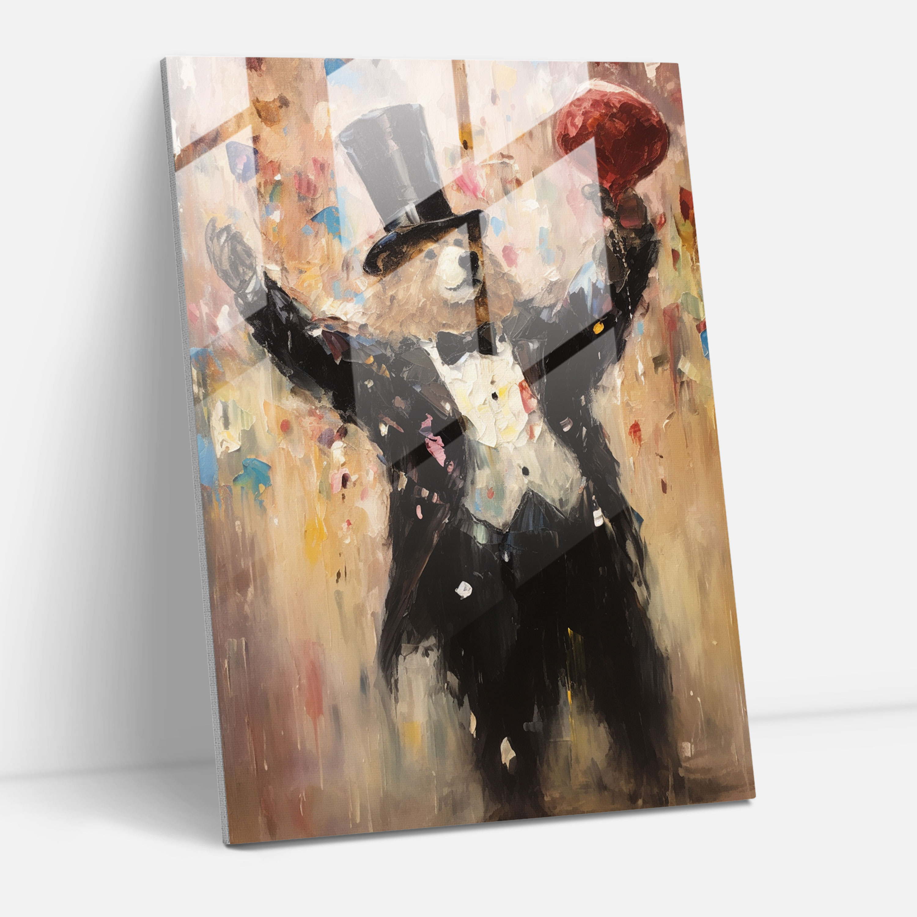 Graceful Bear Glass Print - Animals Dressed Like Humans, Glass Wall Art, Impressionist Painting, Graceful Bear