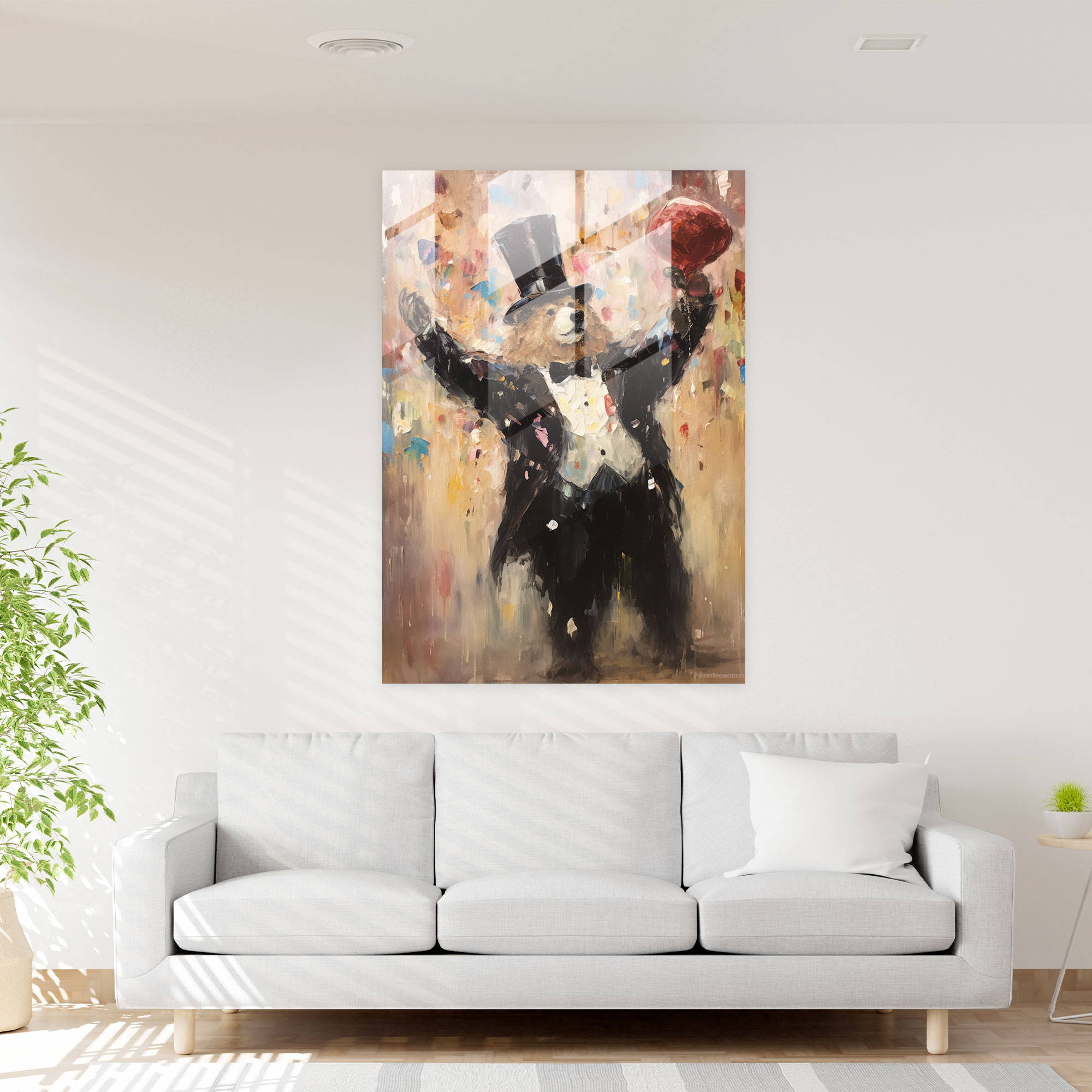 Graceful Bear Glass Print - Animals Dressed Like Humans, Glass Wall Art, Impressionist Painting, Graceful Bear