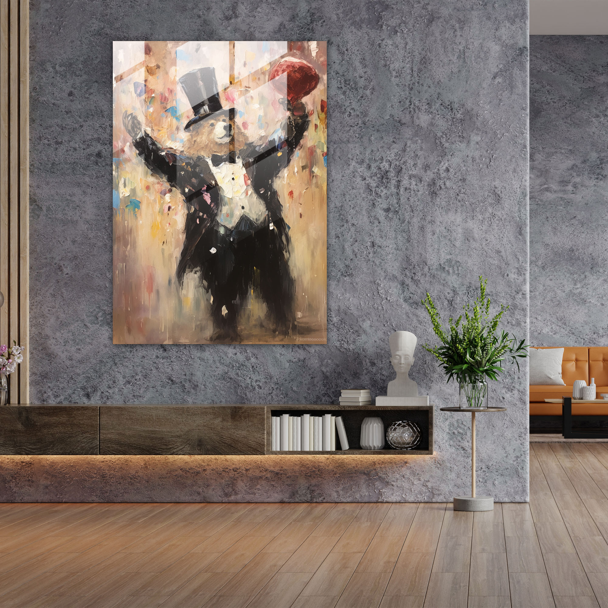 Graceful Bear Glass Print - Animals Dressed Like Humans, Glass Wall Art, Impressionist Painting, Graceful Bear