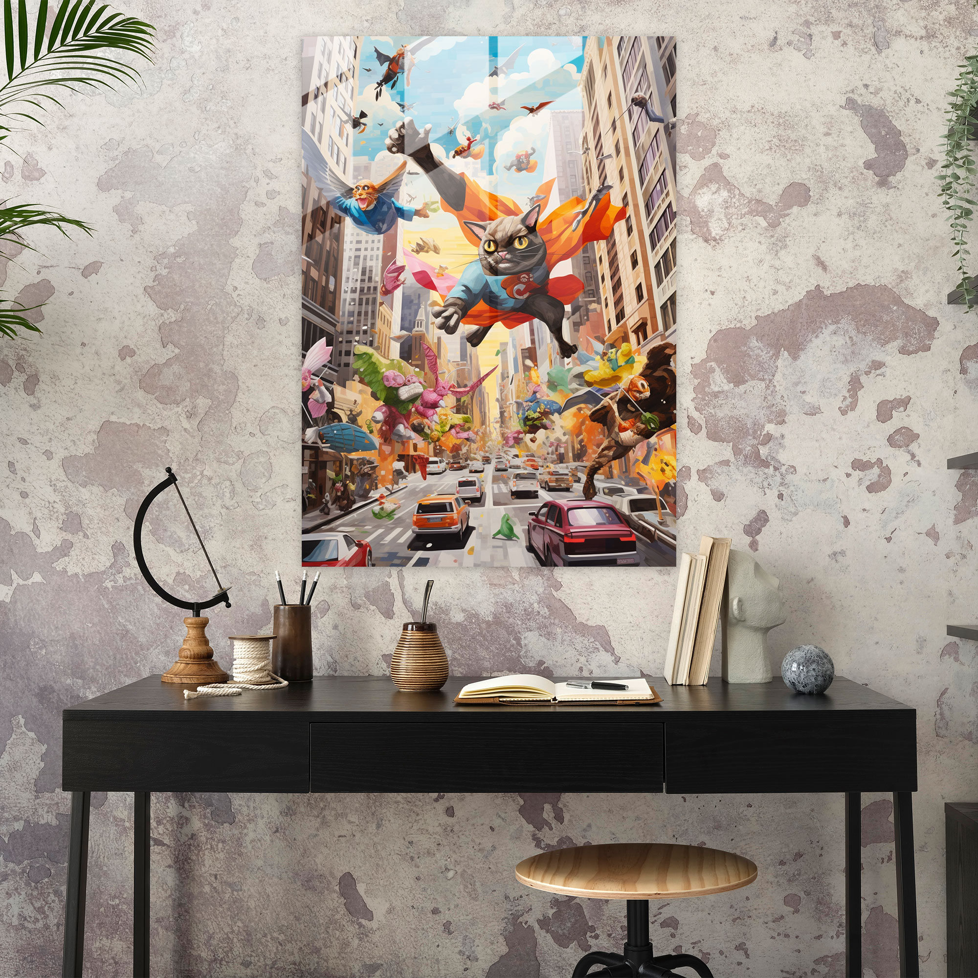 Animal Superheroes Glass Print - Animals Dressed Like Humans, Glass Print, Home Decoration, Flying