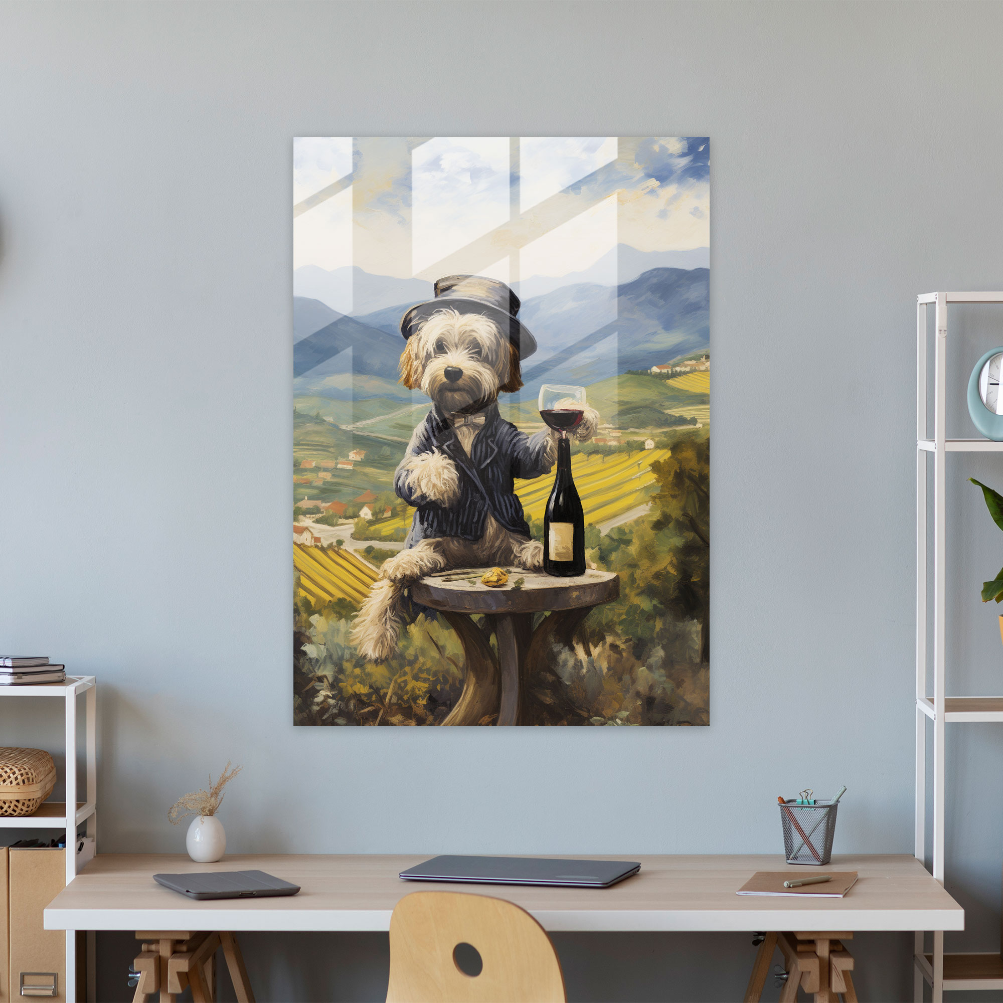Artistic Dog Glass Print - Animals Dressed Like Humans, Glass Print, Dog, Countryside
