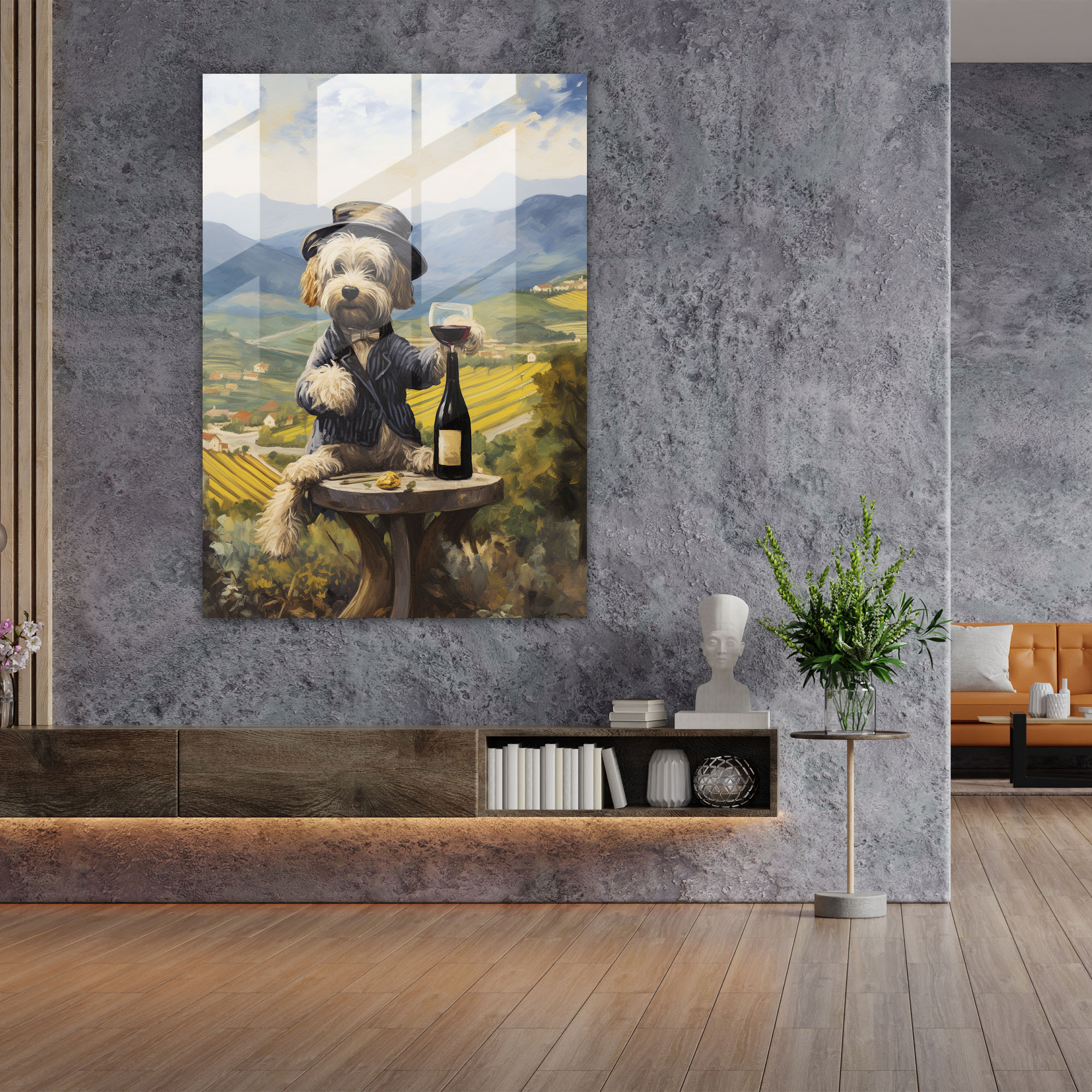 Artistic Dog Glass Print - Animals Dressed Like Humans, Glass Print, Dog, Countryside