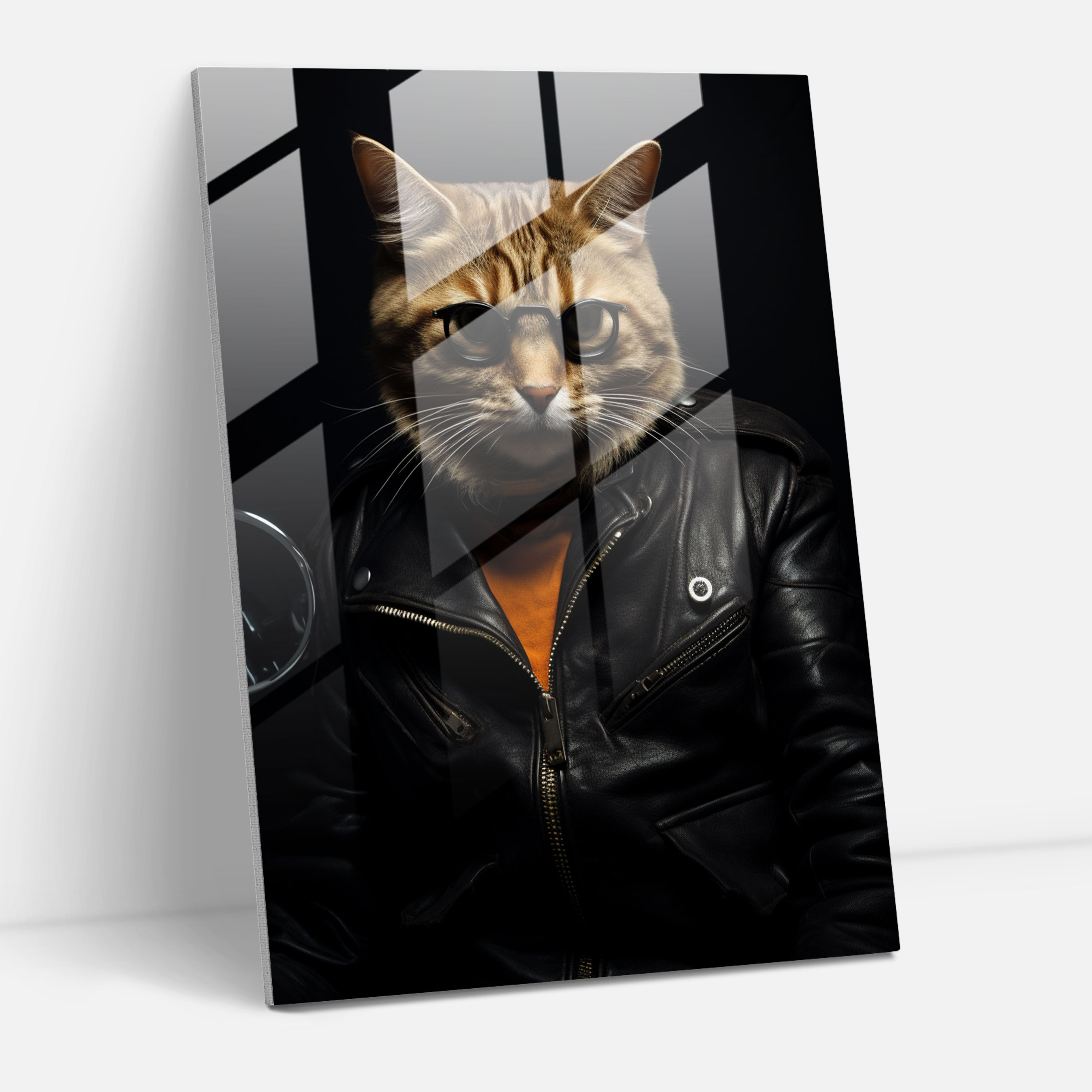 Cool Cat Glass Wall Art - Animals Dressed Like Humans, Wall Decoration, Glass Wall Art, Home Decoration