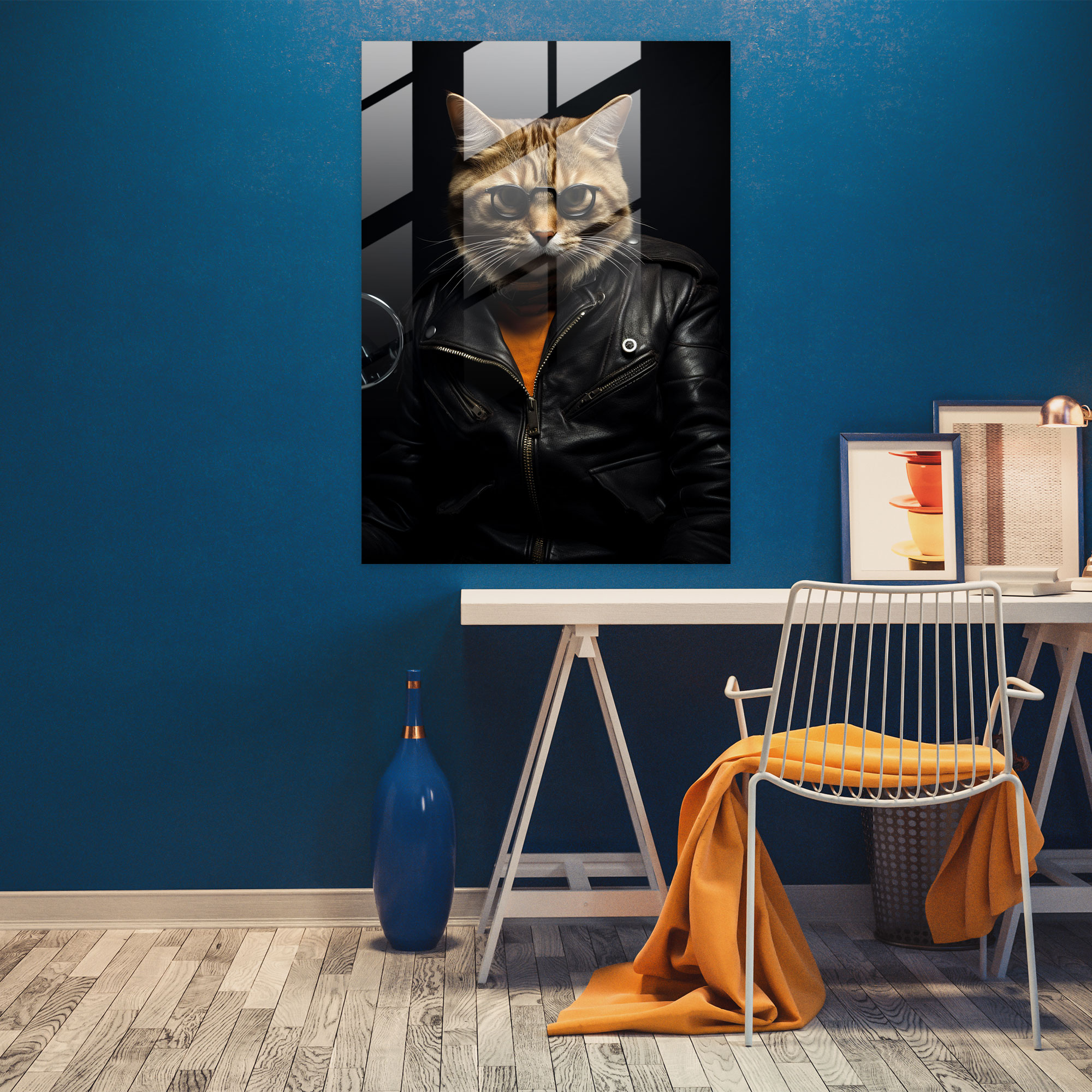 Cool Cat Glass Wall Art - Animals Dressed Like Humans, Wall Decoration, Glass Wall Art, Home Decoration