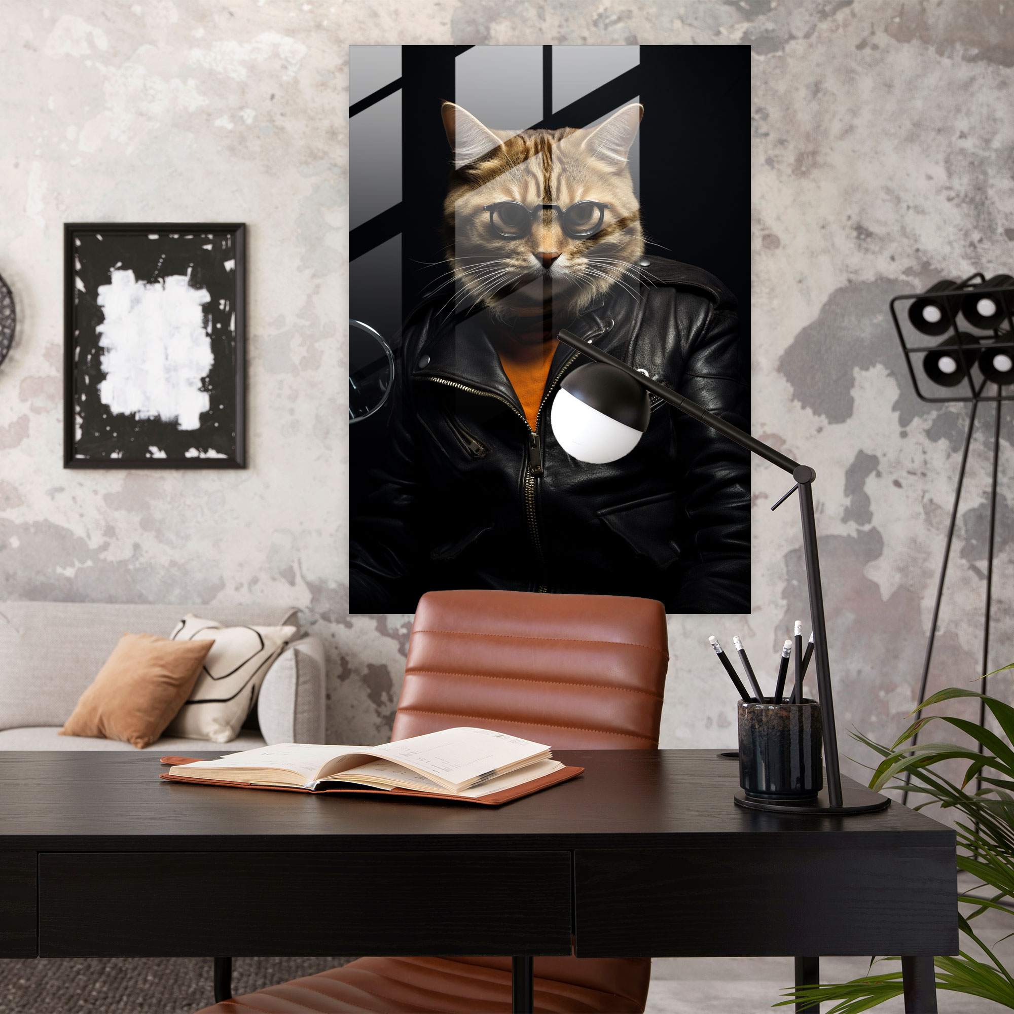 Cool Cat Glass Wall Art - Animals Dressed Like Humans, Wall Decoration, Glass Wall Art, Home Decoration