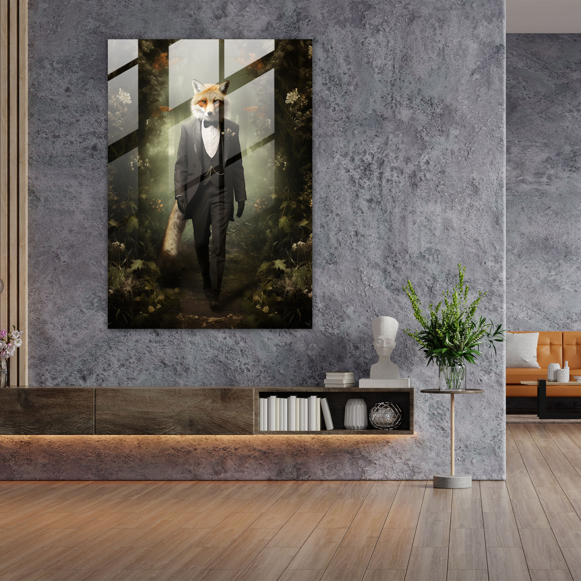 Fantastical Fox Glass Print - Animals Dressed Like Humans, Glass Art, Animals Dressed Like Humans, Tuxedo