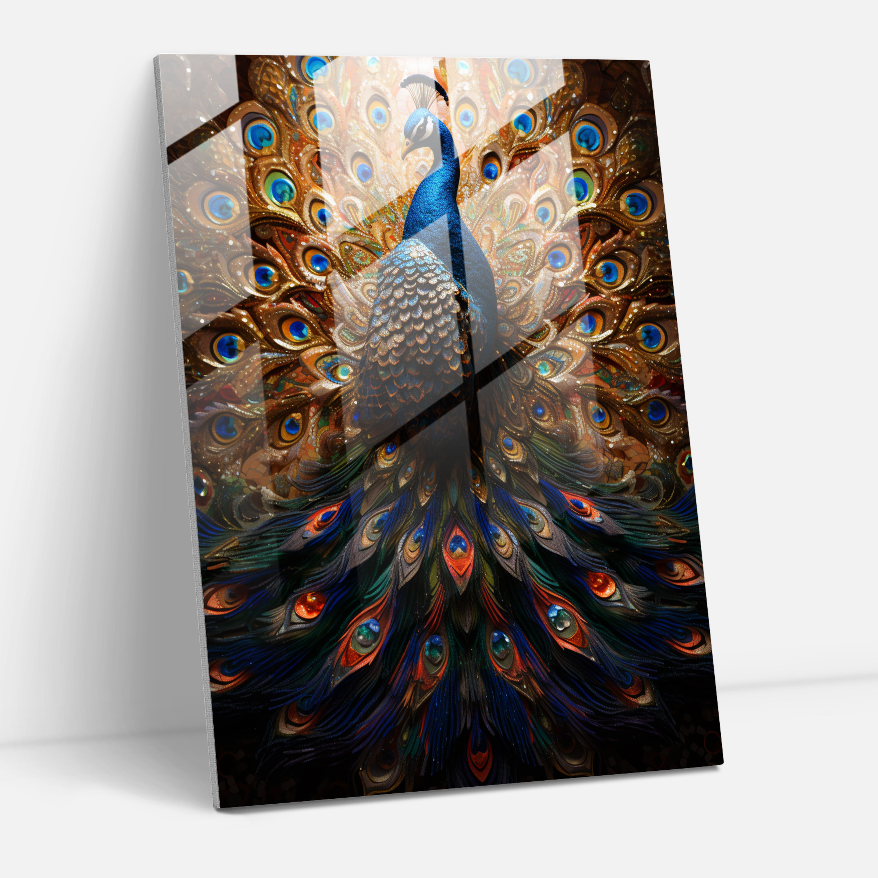 Extravagant Peacock Glass Wall Art - Animals Dressed Like Humans, Wall Decoration, Colorful Mosaic, Modern Art