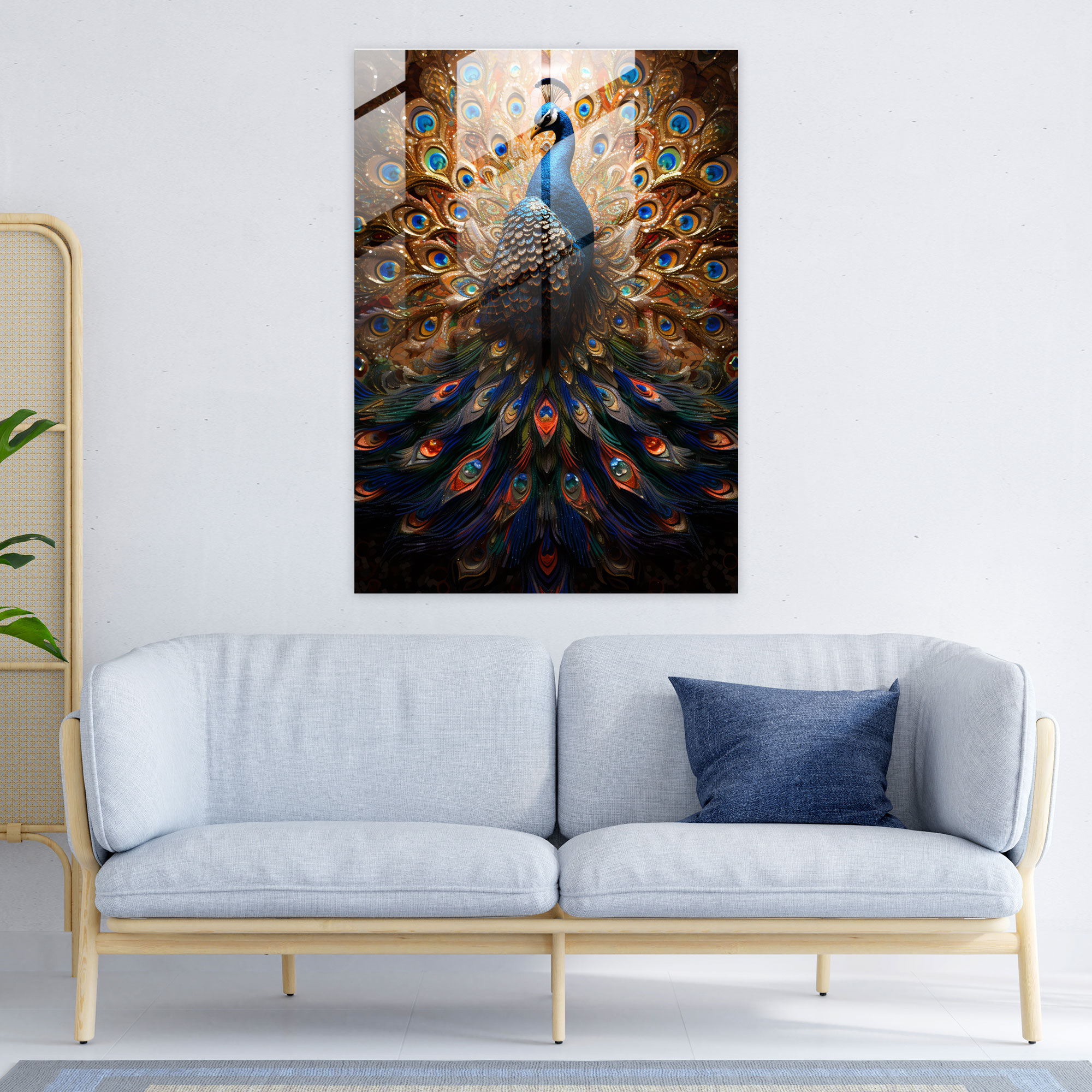 Extravagant Peacock Glass Wall Art - Animals Dressed Like Humans, Wall Decoration, Colorful Mosaic, Modern Art